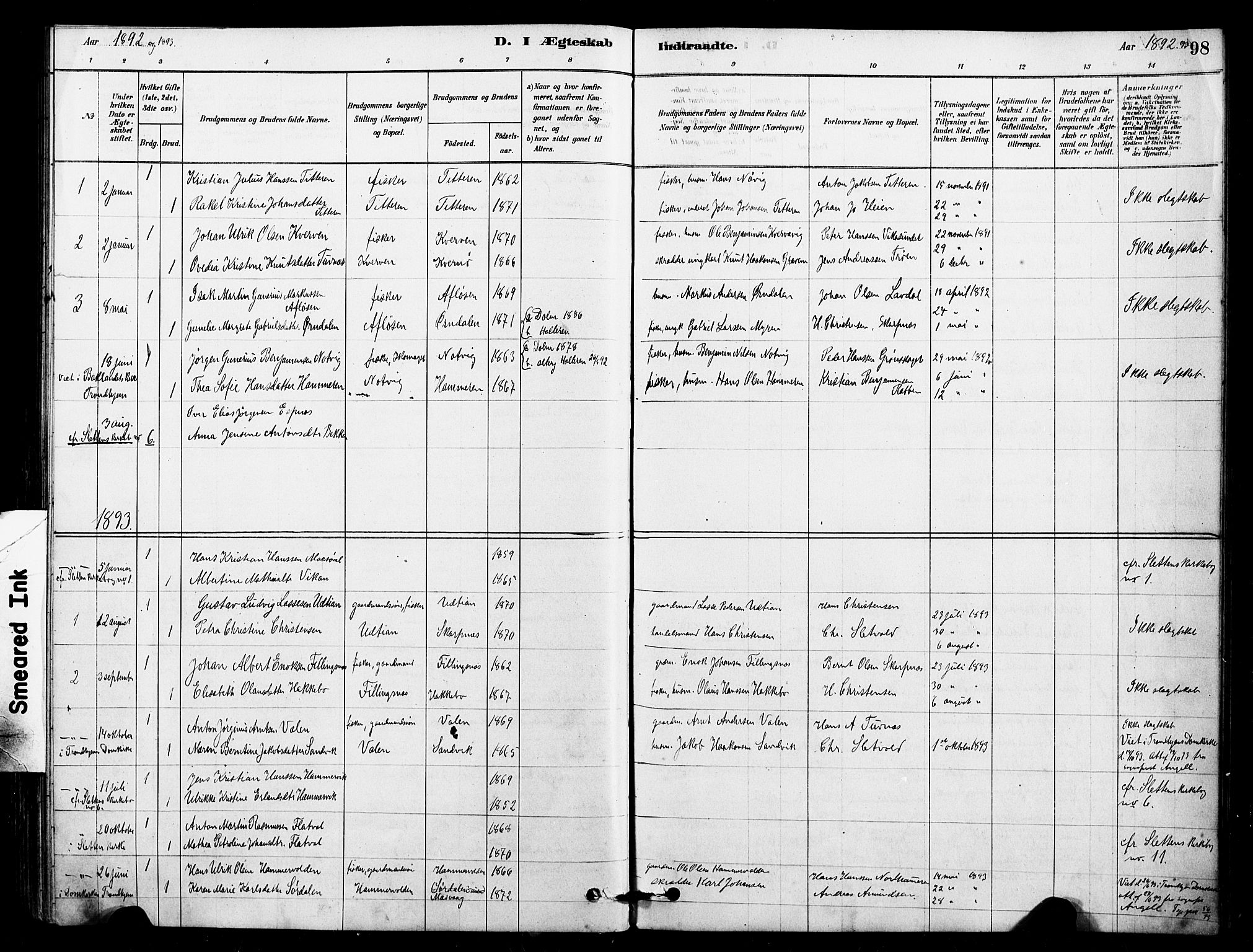 Ministerialprotokoller, klokkerbøker og fødselsregistre - Sør-Trøndelag, AV/SAT-A-1456/641/L0595: Parish register (official) no. 641A01, 1882-1897, p. 98