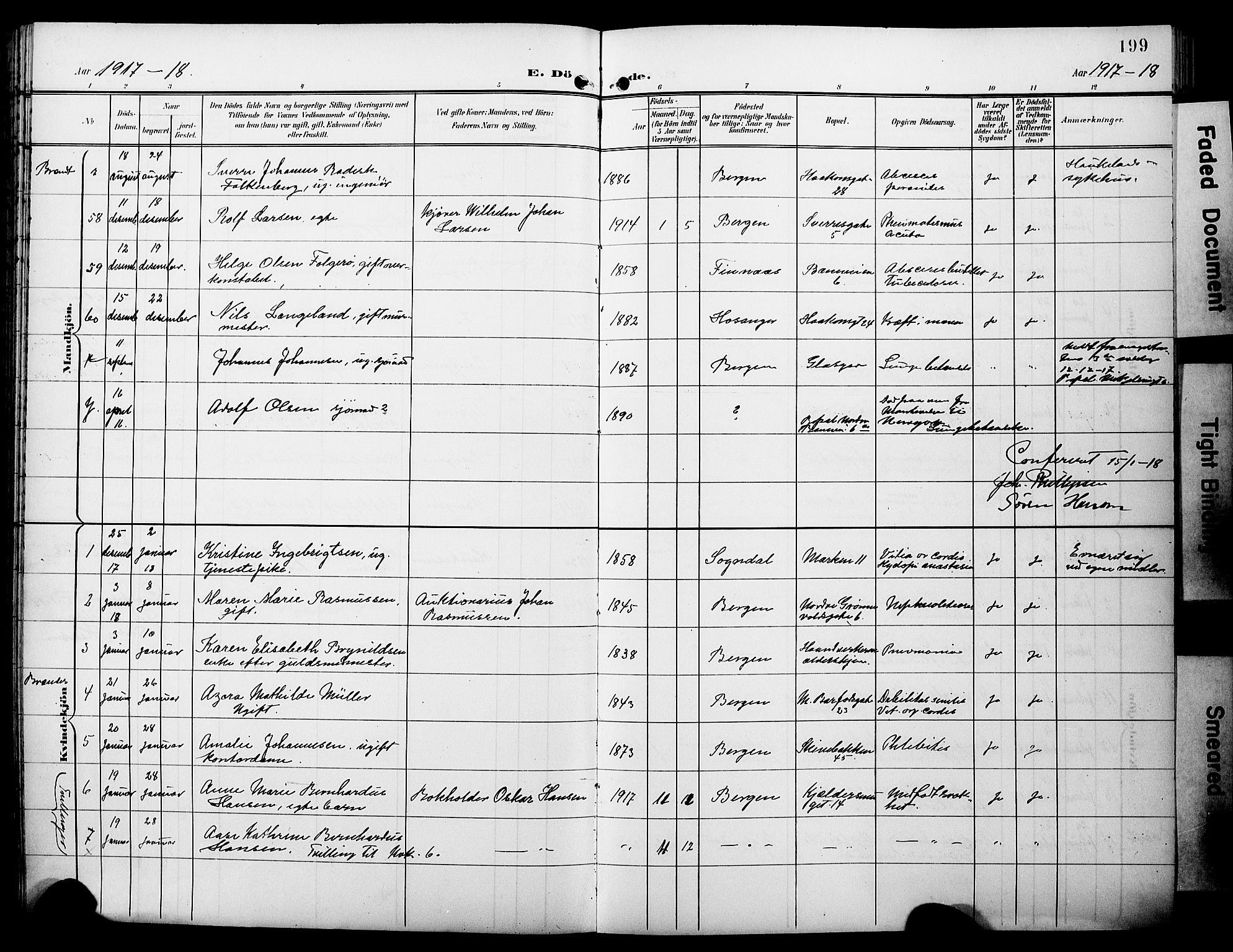 Domkirken sokneprestembete, SAB/A-74801/H/Hab/L0042: Parish register (copy) no. E 6, 1900-1929, p. 199