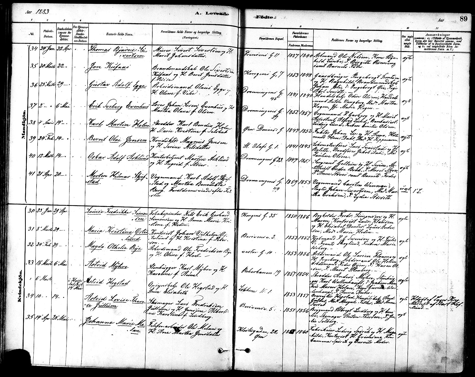 Ministerialprotokoller, klokkerbøker og fødselsregistre - Sør-Trøndelag, SAT/A-1456/601/L0057: Parish register (official) no. 601A25, 1877-1891, p. 89