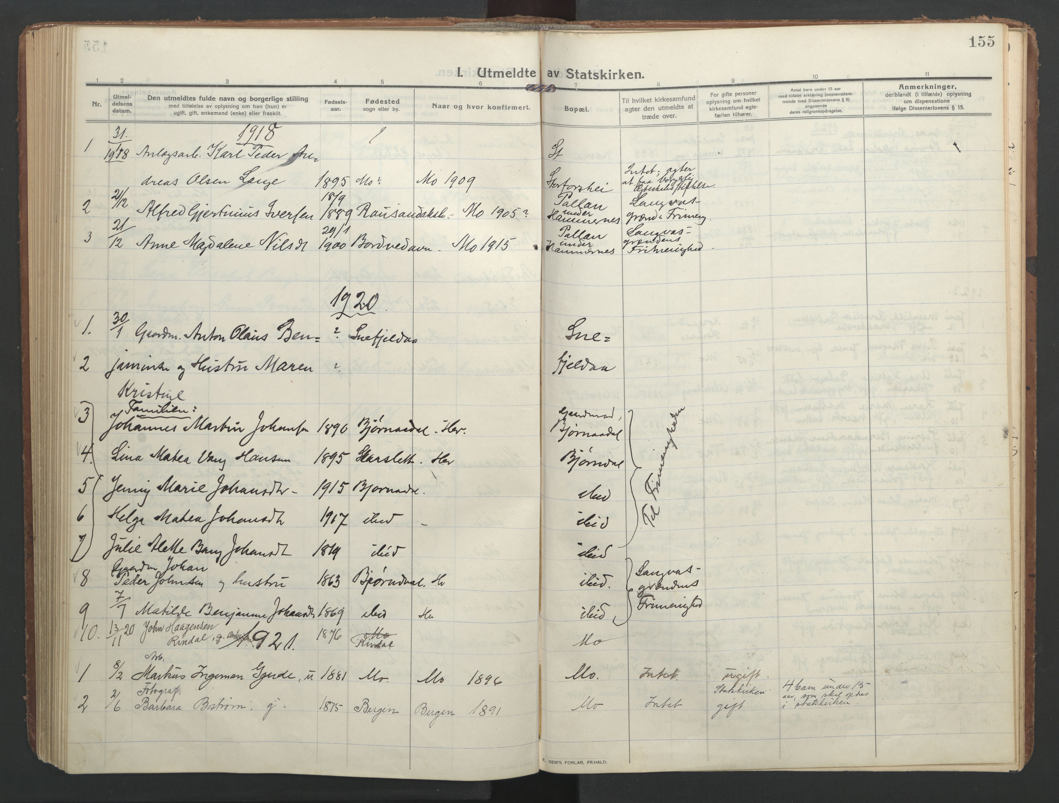 Ministerialprotokoller, klokkerbøker og fødselsregistre - Nordland, AV/SAT-A-1459/827/L0405: Parish register (official) no. 827A17, 1912-1925, p. 155