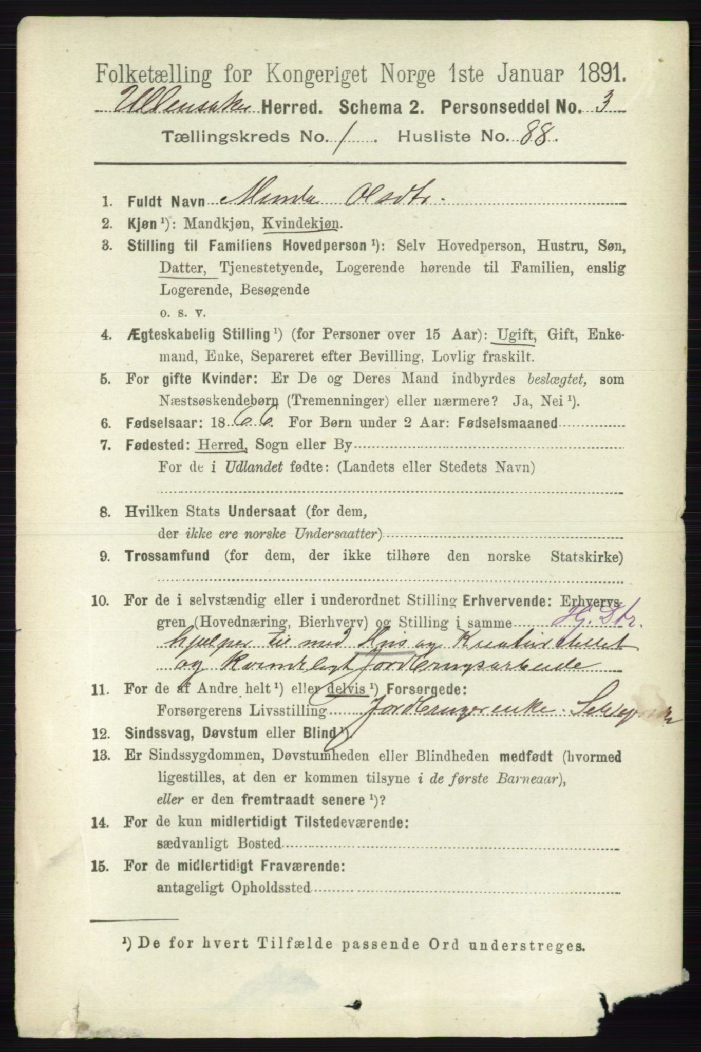 RA, 1891 census for 0235 Ullensaker, 1891, p. 631