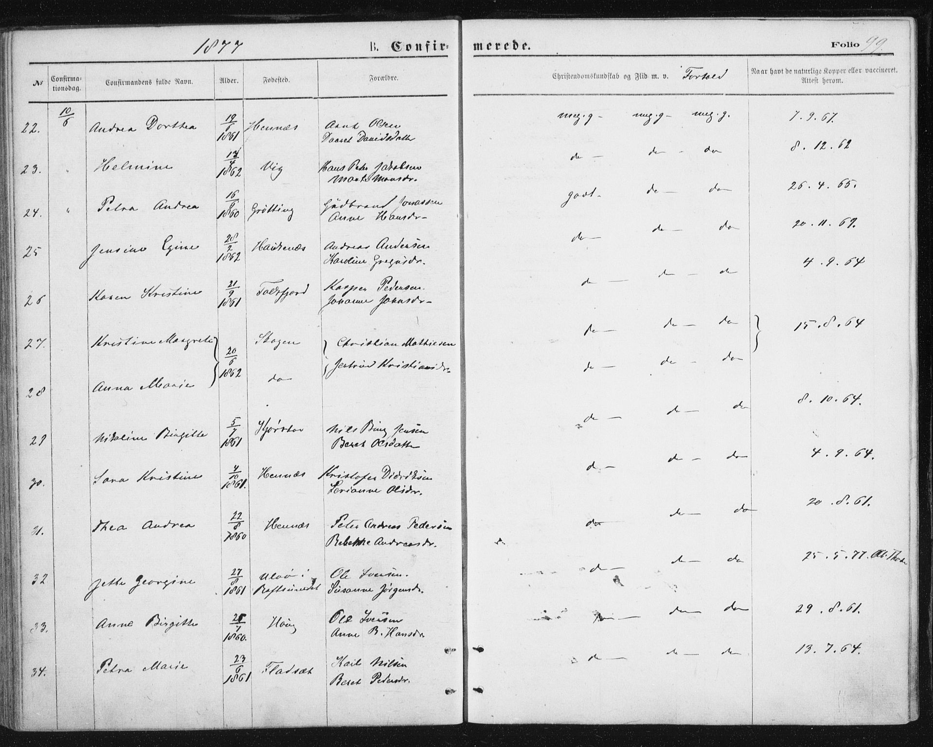 Ministerialprotokoller, klokkerbøker og fødselsregistre - Nordland, AV/SAT-A-1459/888/L1243: Parish register (official) no. 888A09, 1876-1879, p. 99