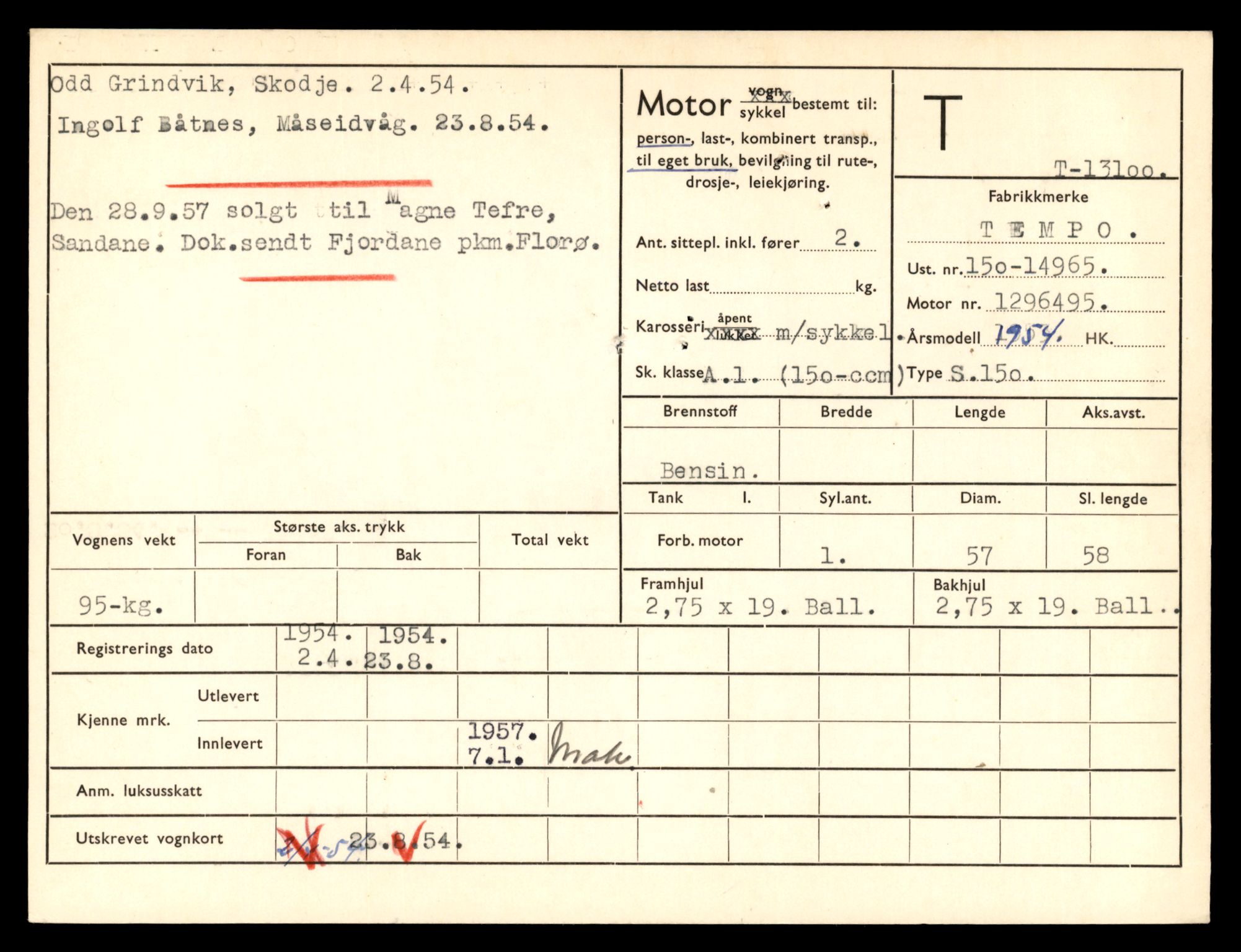 Møre og Romsdal vegkontor - Ålesund trafikkstasjon, AV/SAT-A-4099/F/Fe/L0037: Registreringskort for kjøretøy T 13031 - T 13179, 1927-1998, p. 1408