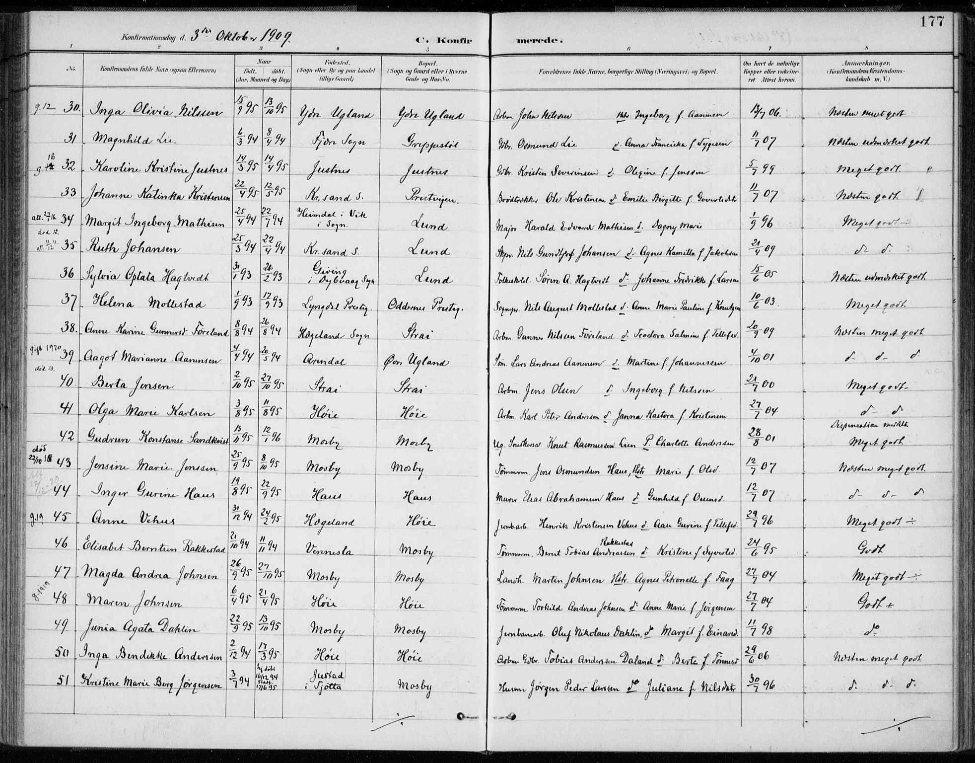 Oddernes sokneprestkontor, AV/SAK-1111-0033/F/Fa/Faa/L0010: Parish register (official) no. A 10, 1897-1911, p. 177