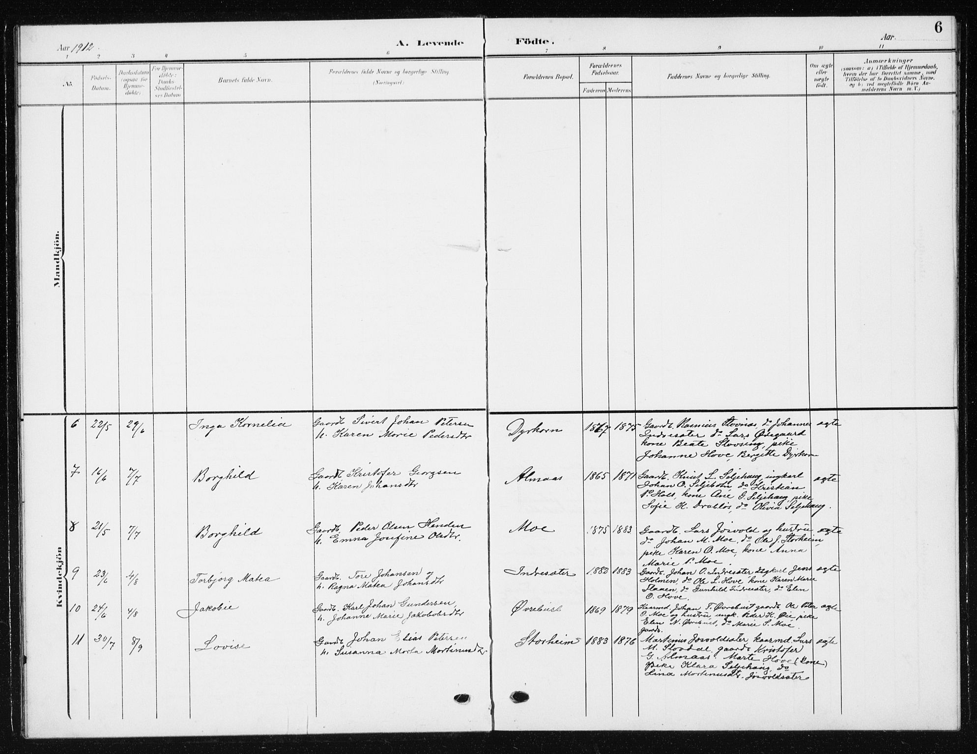 Ministerialprotokoller, klokkerbøker og fødselsregistre - Møre og Romsdal, SAT/A-1454/521/L0303: Parish register (copy) no. 521C04, 1908-1943, p. 6