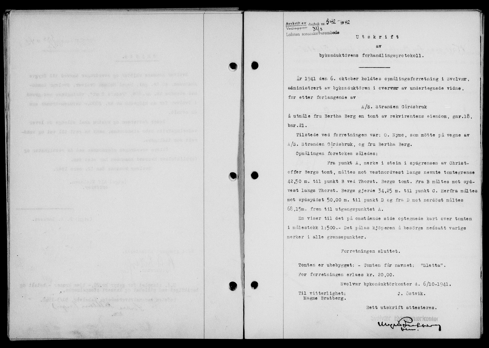 Lofoten sorenskriveri, SAT/A-0017/1/2/2C/L0009a: Mortgage book no. 9a, 1941-1942, Diary no: : 542/1942