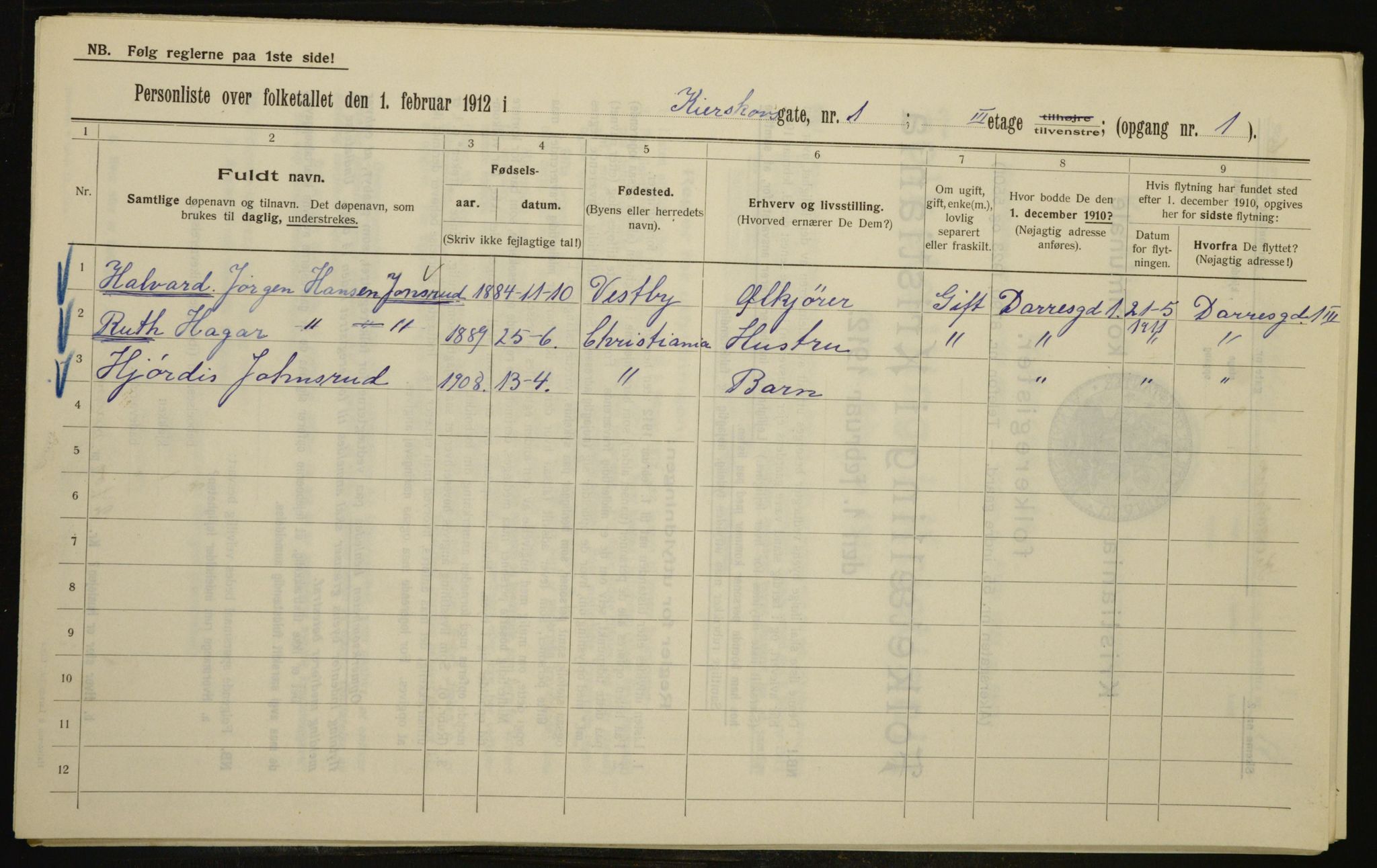 OBA, Municipal Census 1912 for Kristiania, 1912, p. 49690