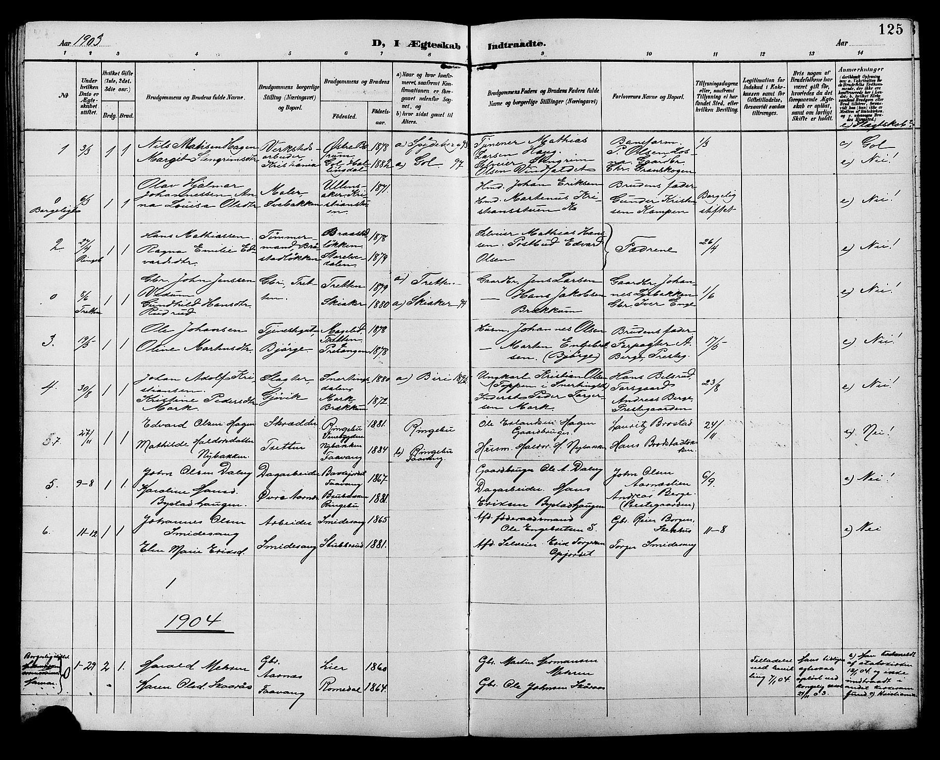 Ringebu prestekontor, AV/SAH-PREST-082/H/Ha/Hab/L0007: Parish register (copy) no. 7, 1890-1910, p. 125