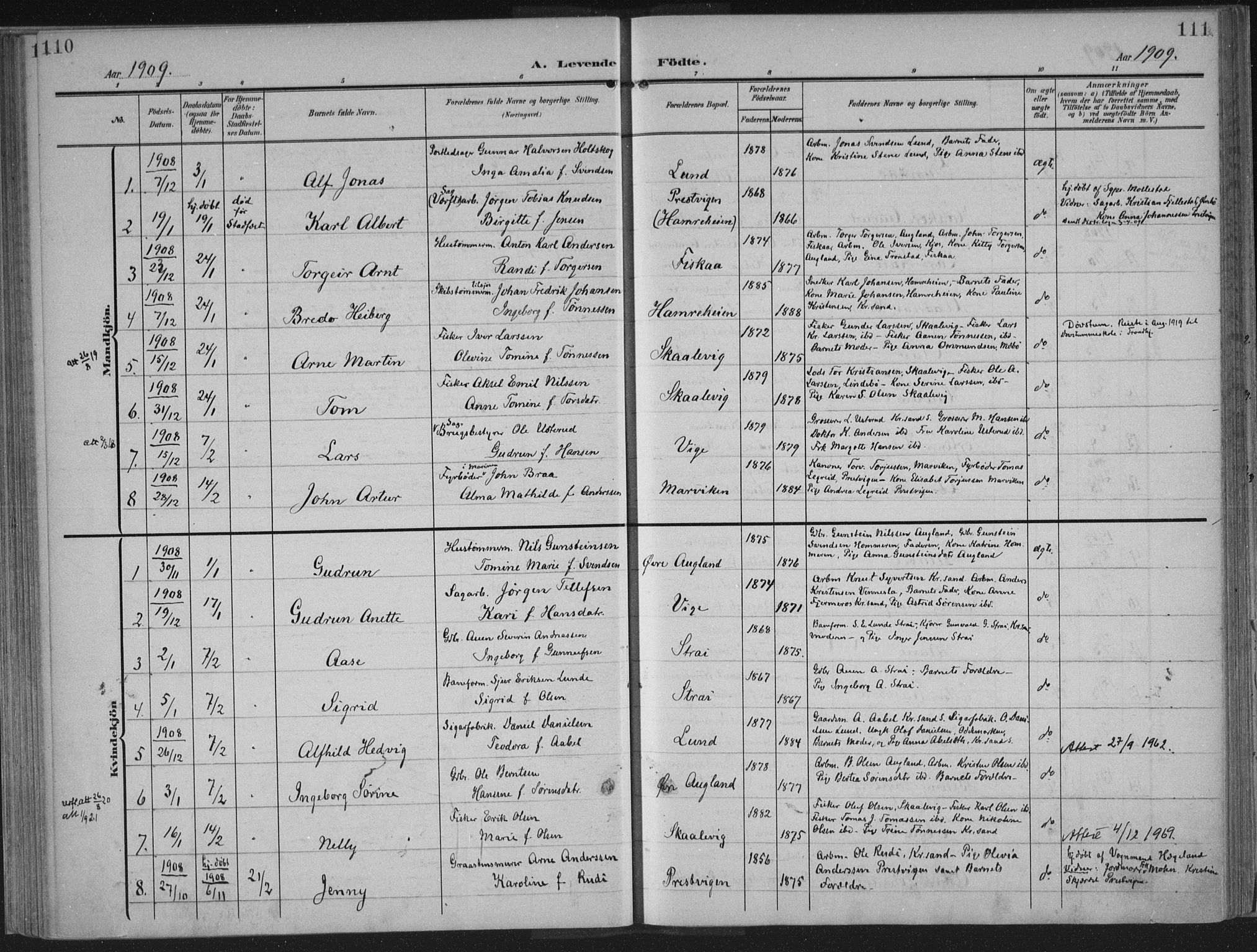 Oddernes sokneprestkontor, AV/SAK-1111-0033/F/Fa/Faa/L0011: Parish register (official) no. A 11, 1904-1911, p. 110-111