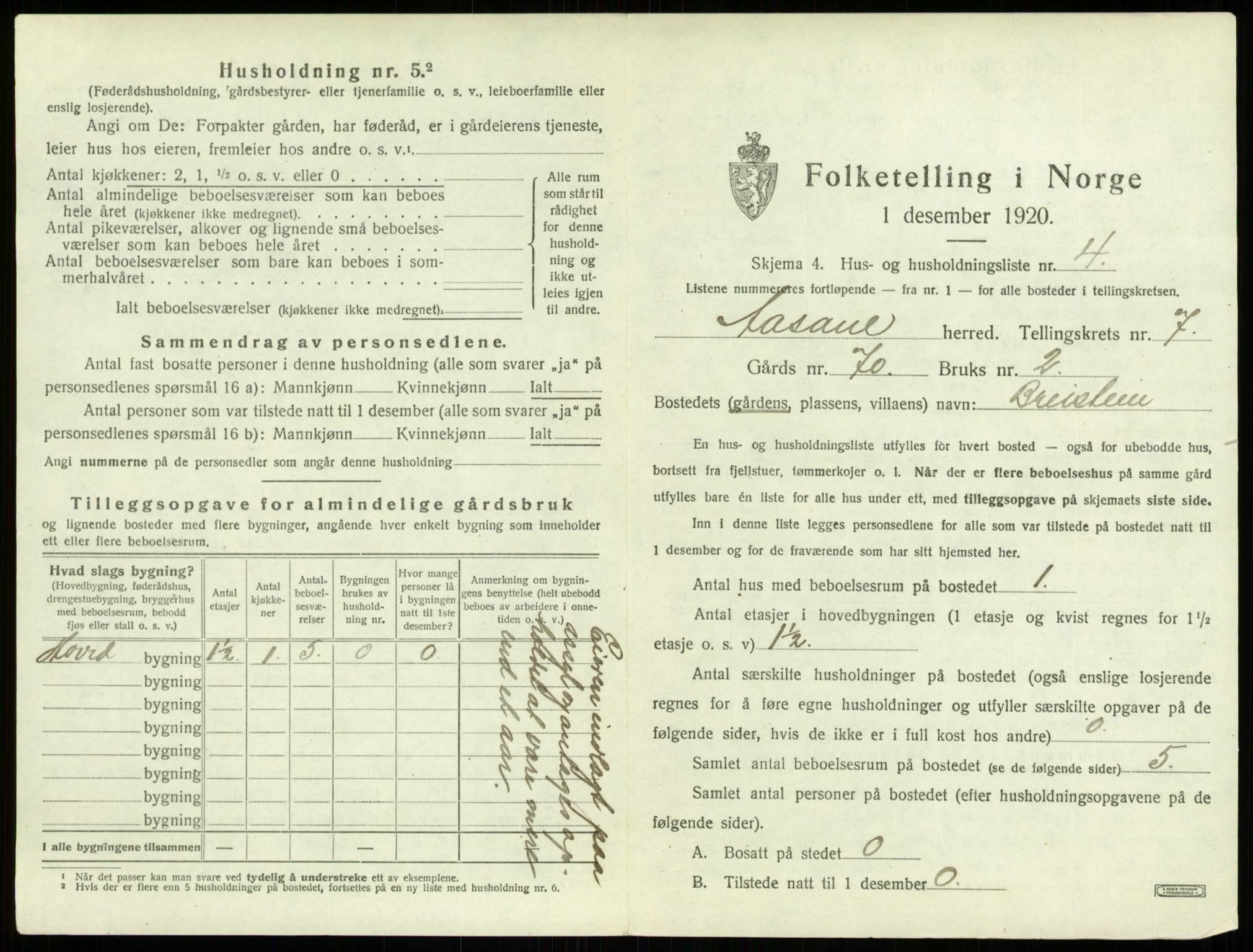 SAB, 1920 census for Åsane, 1920, p. 663