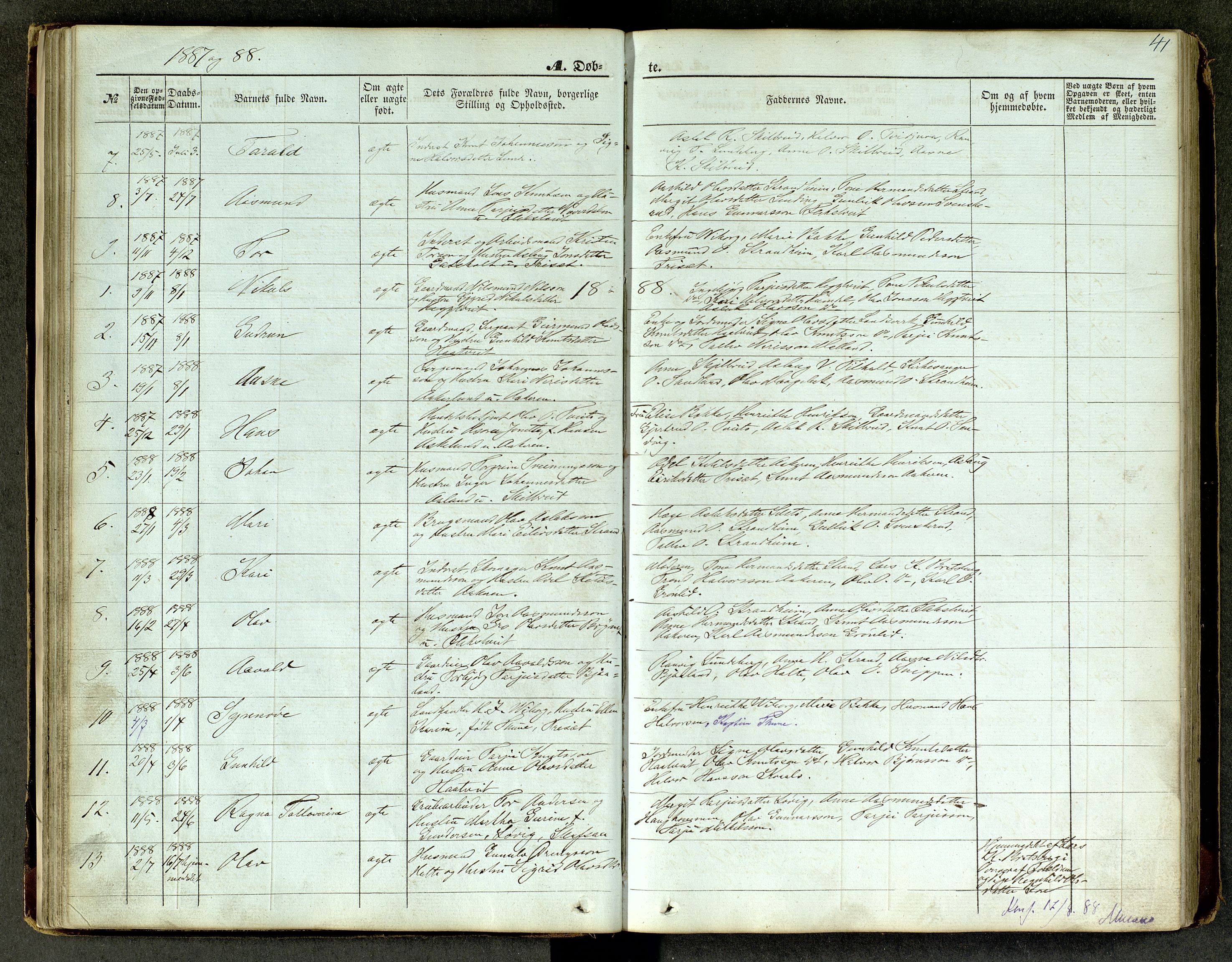 Lårdal kirkebøker, SAKO/A-284/G/Ga/L0002: Parish register (copy) no. I 2, 1861-1890, p. 41