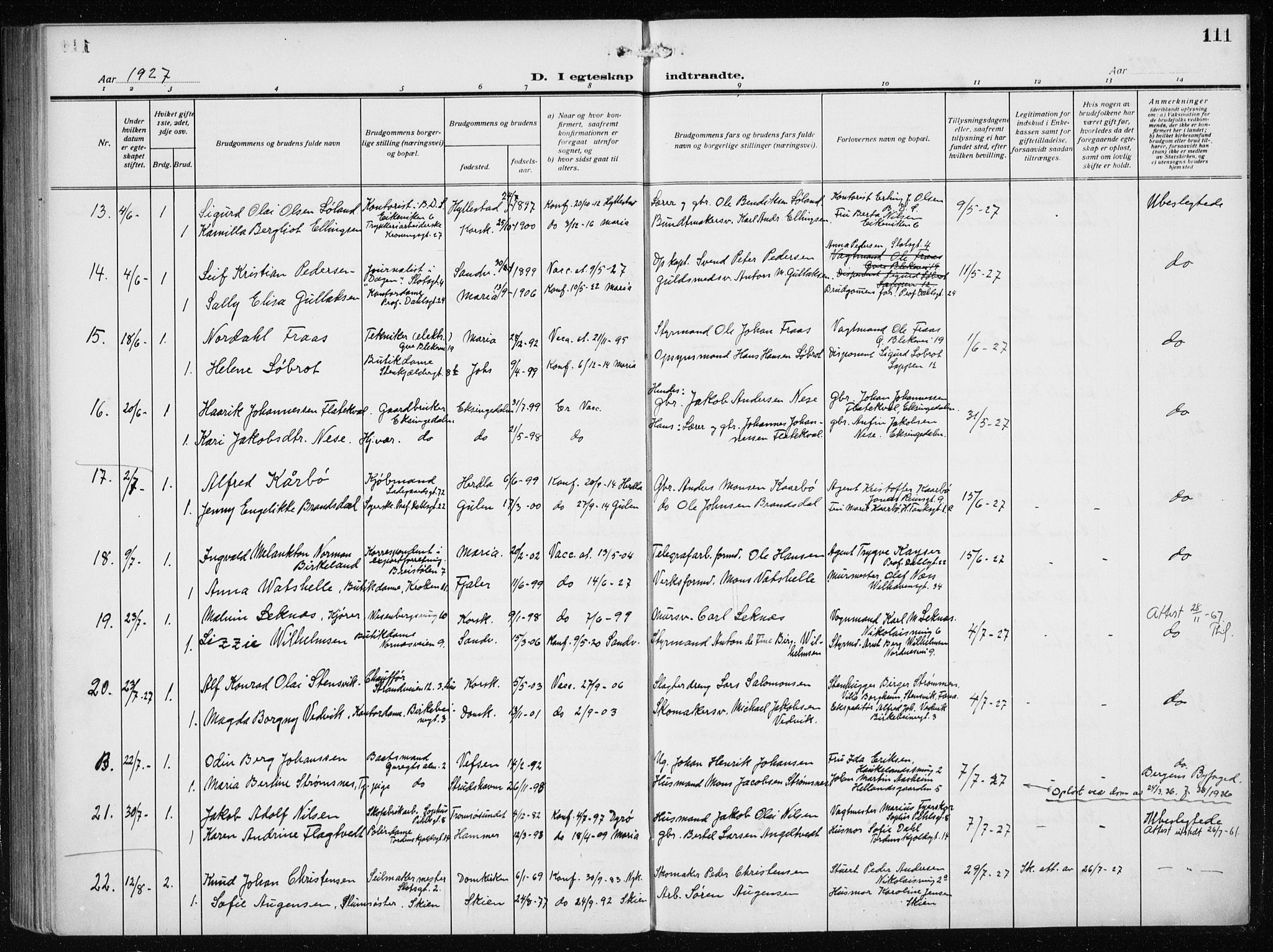 Mariakirken Sokneprestembete, AV/SAB-A-76901/H/Haa/L0015: Parish register (official) no. C 3, 1913-1927, p. 111