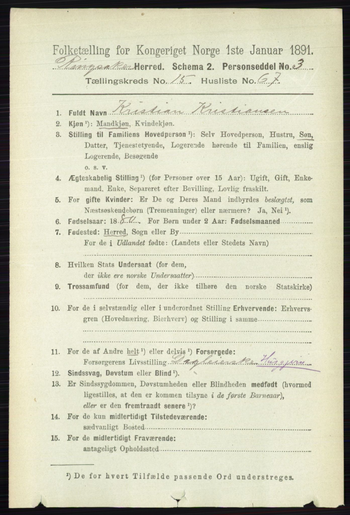 RA, 1891 census for 0412 Ringsaker, 1891, p. 8903