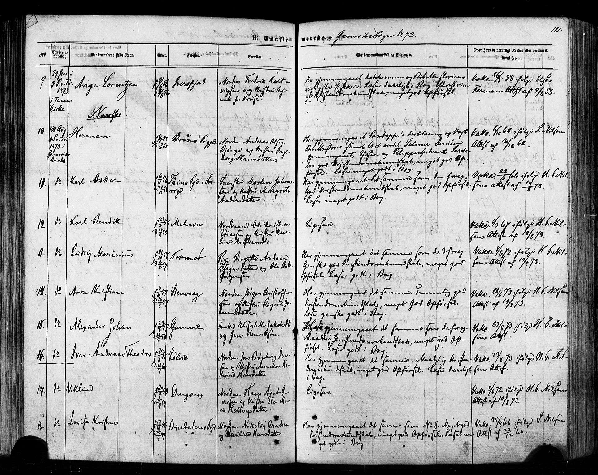 Tana sokneprestkontor, SATØ/S-1334/H/Ha/L0002kirke: Parish register (official) no. 2 /2, 1862-1877, p. 181