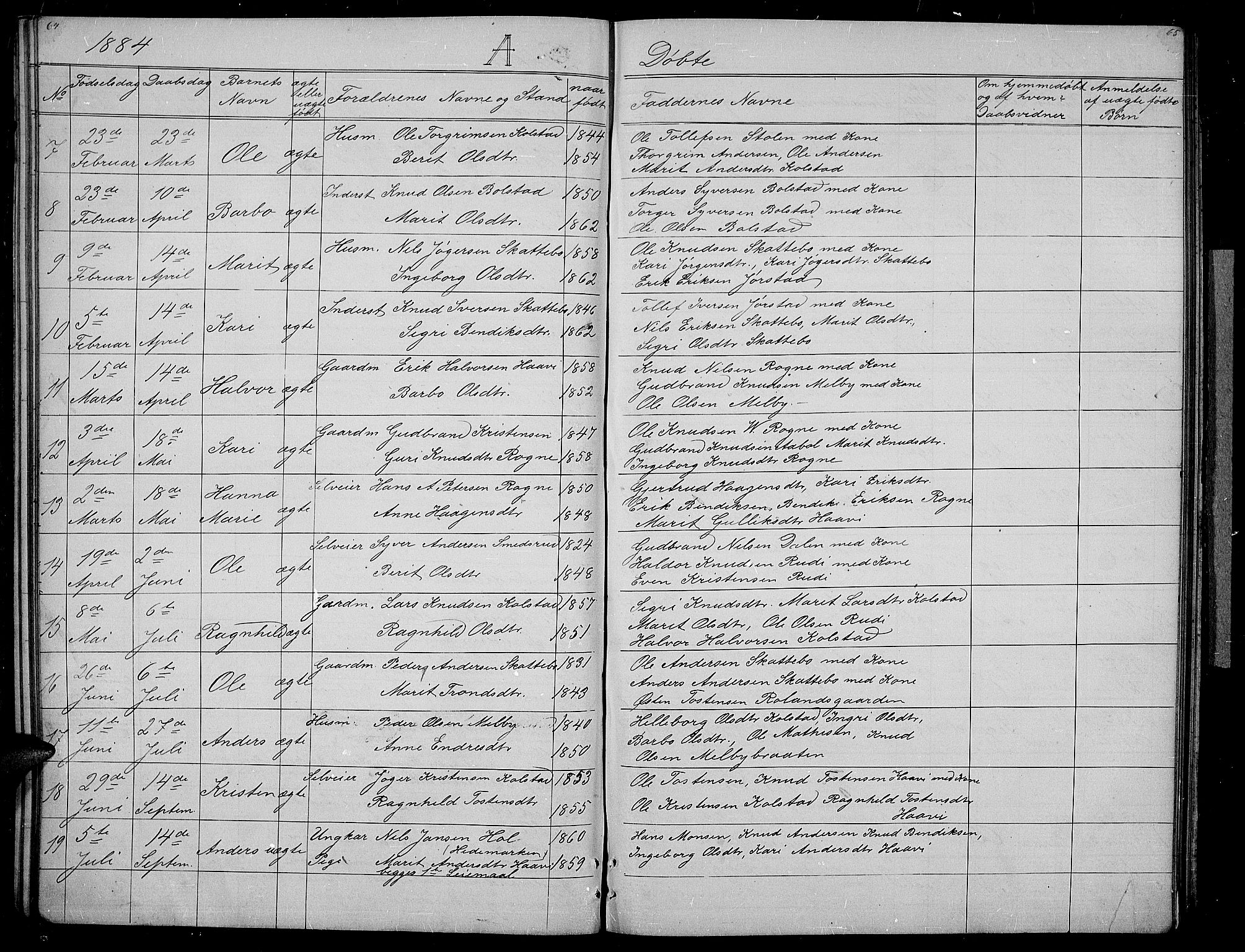 Øystre Slidre prestekontor, SAH/PREST-138/H/Ha/Hab/L0003: Parish register (copy) no. 3, 1866-1886, p. 64-65