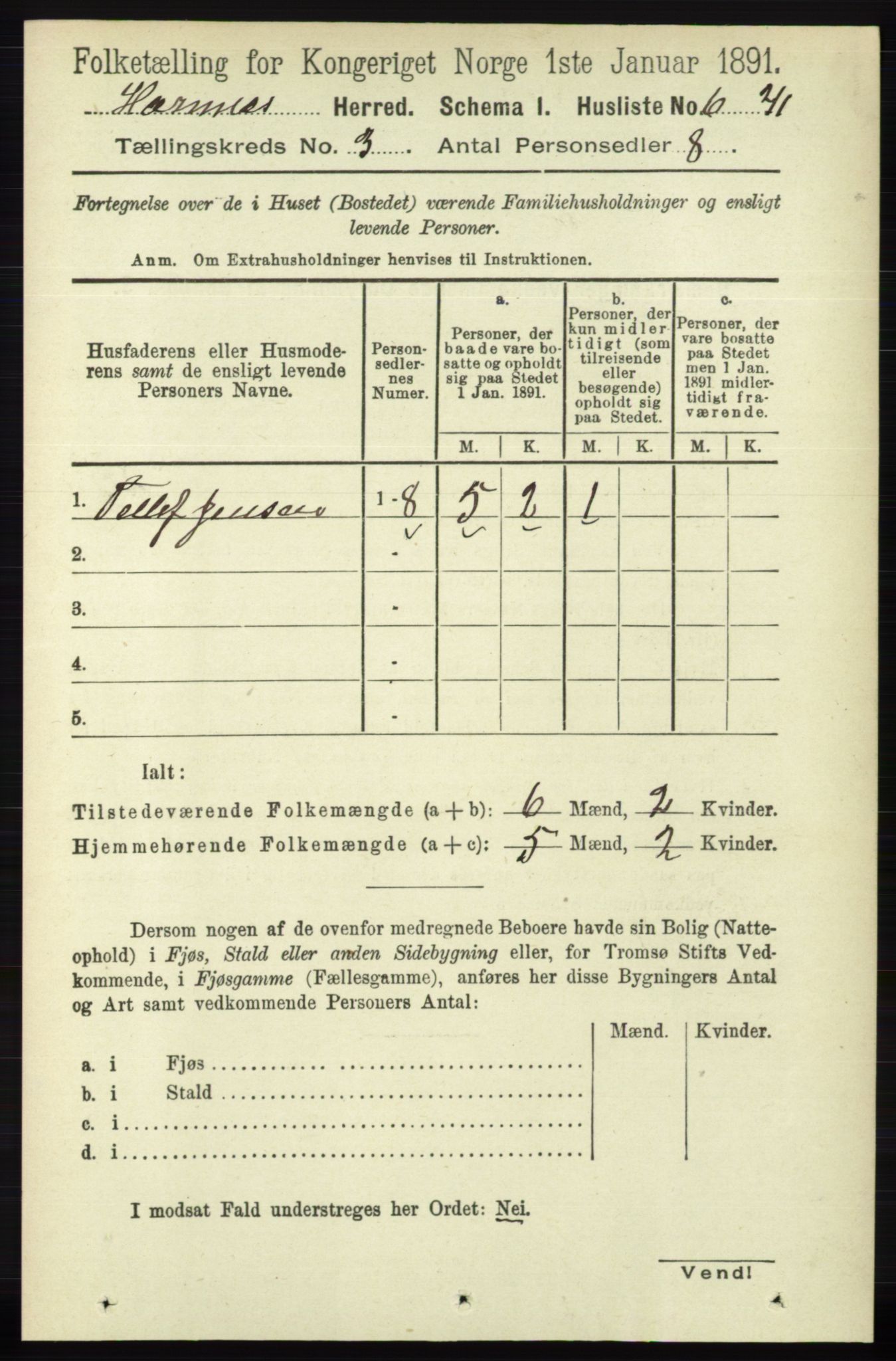 RA, 1891 census for 0936 Hornnes, 1891, p. 482