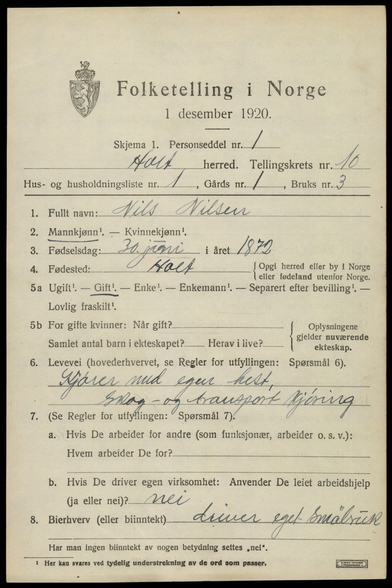 SAK, 1920 census for Holt, 1920, p. 5718