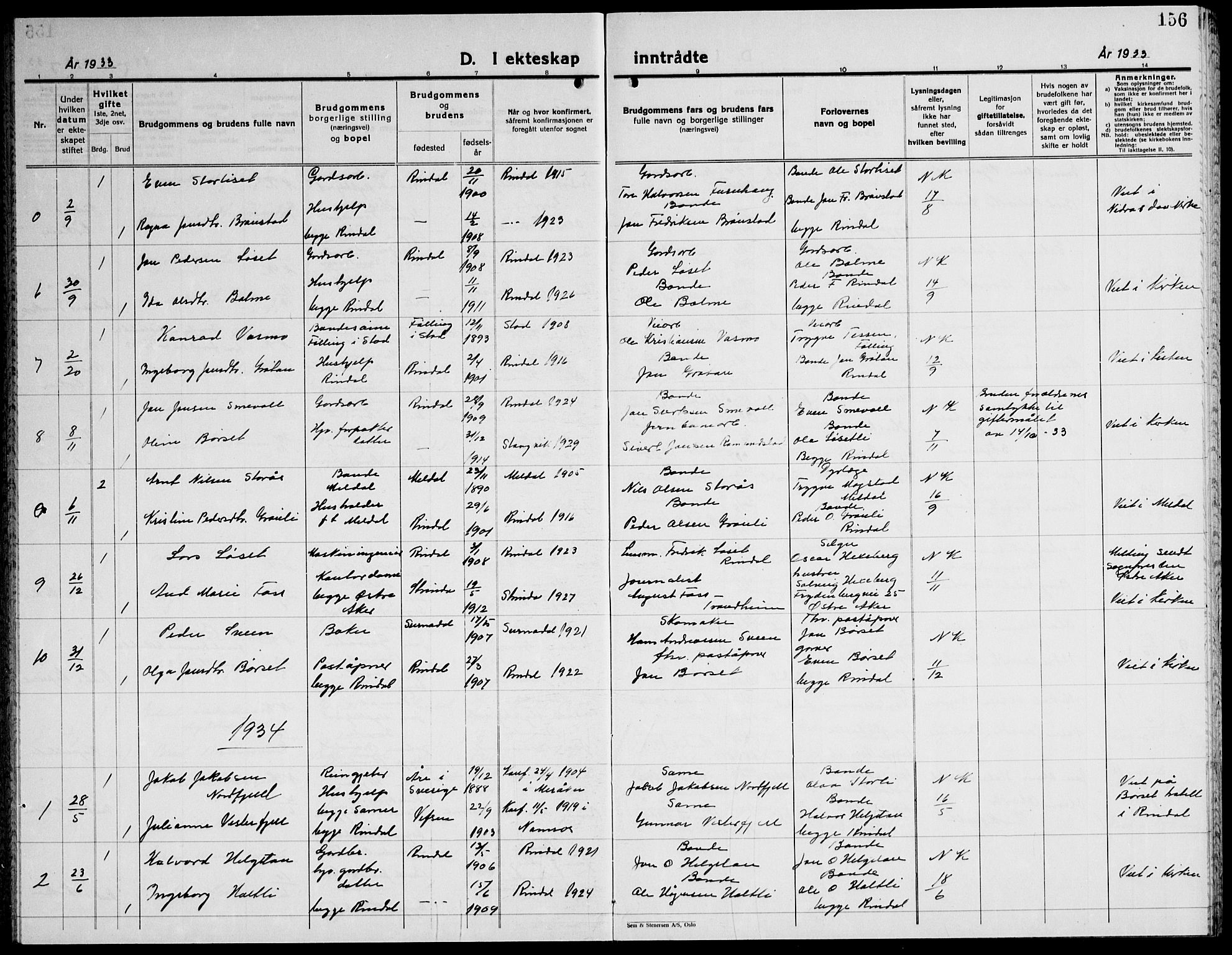 Ministerialprotokoller, klokkerbøker og fødselsregistre - Møre og Romsdal, SAT/A-1454/598/L1080: Parish register (copy) no. 598C05, 1927-1944, p. 156