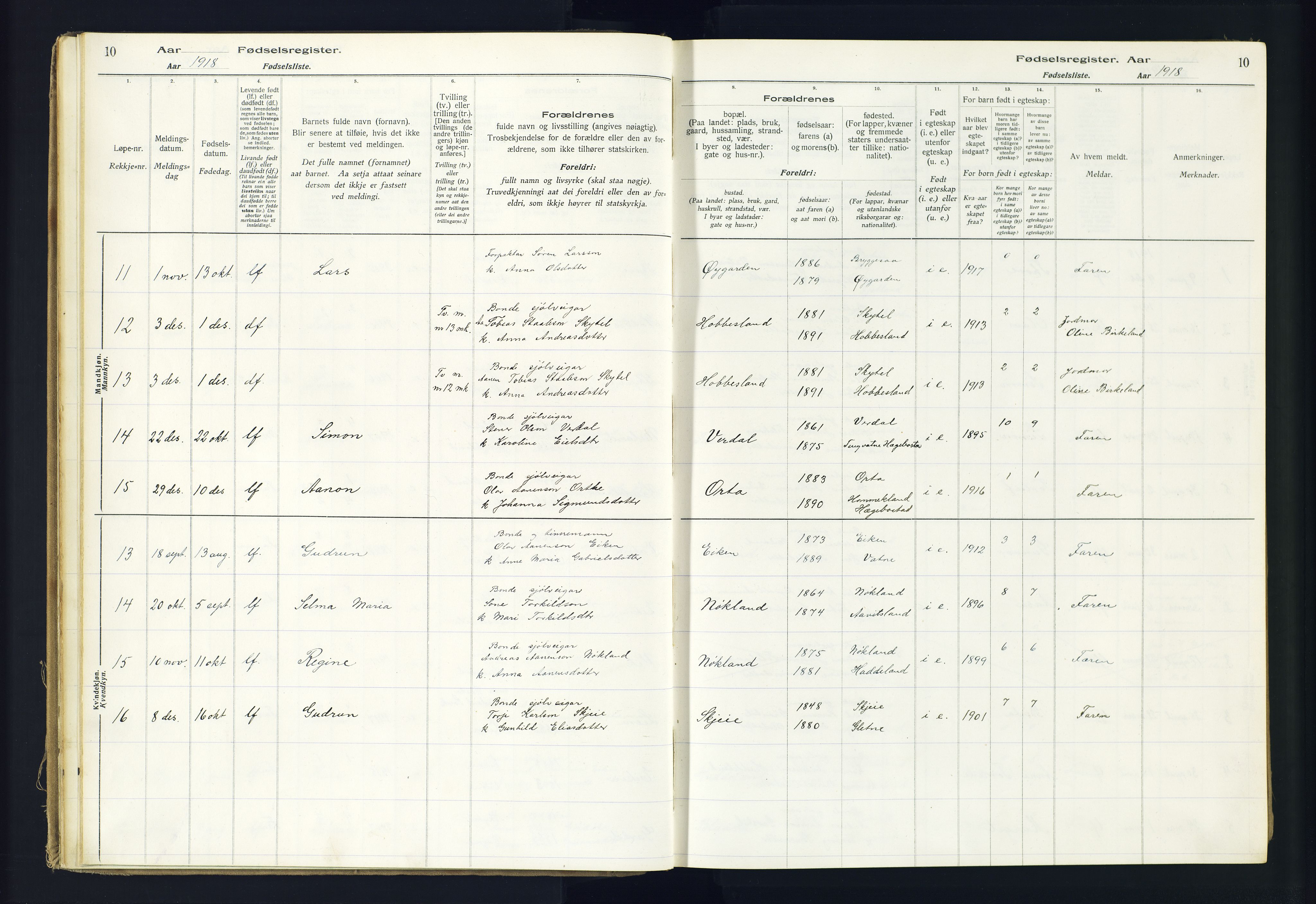 Hægebostad sokneprestkontor, AV/SAK-1111-0024/J/Ja/L0002: Birth register no. II.6.8, 1916-1982, p. 10