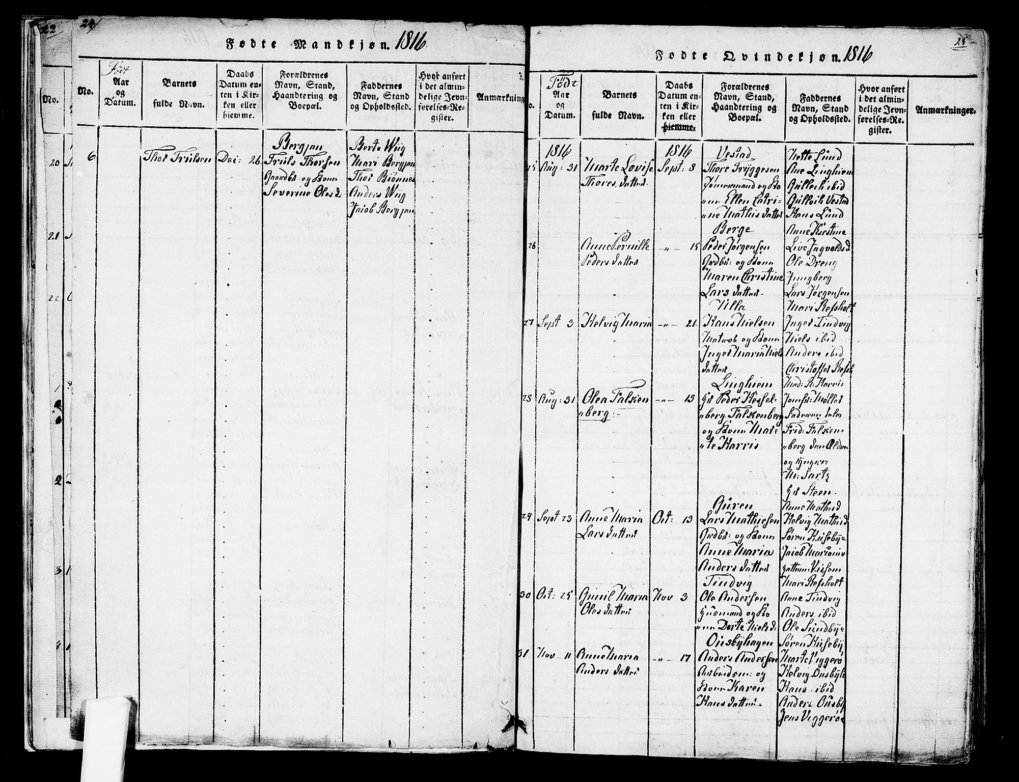 Tjølling kirkebøker, SAKO/A-60/F/Fa/L0005: Parish register (official) no. 5, 1814-1836, p. 24-25