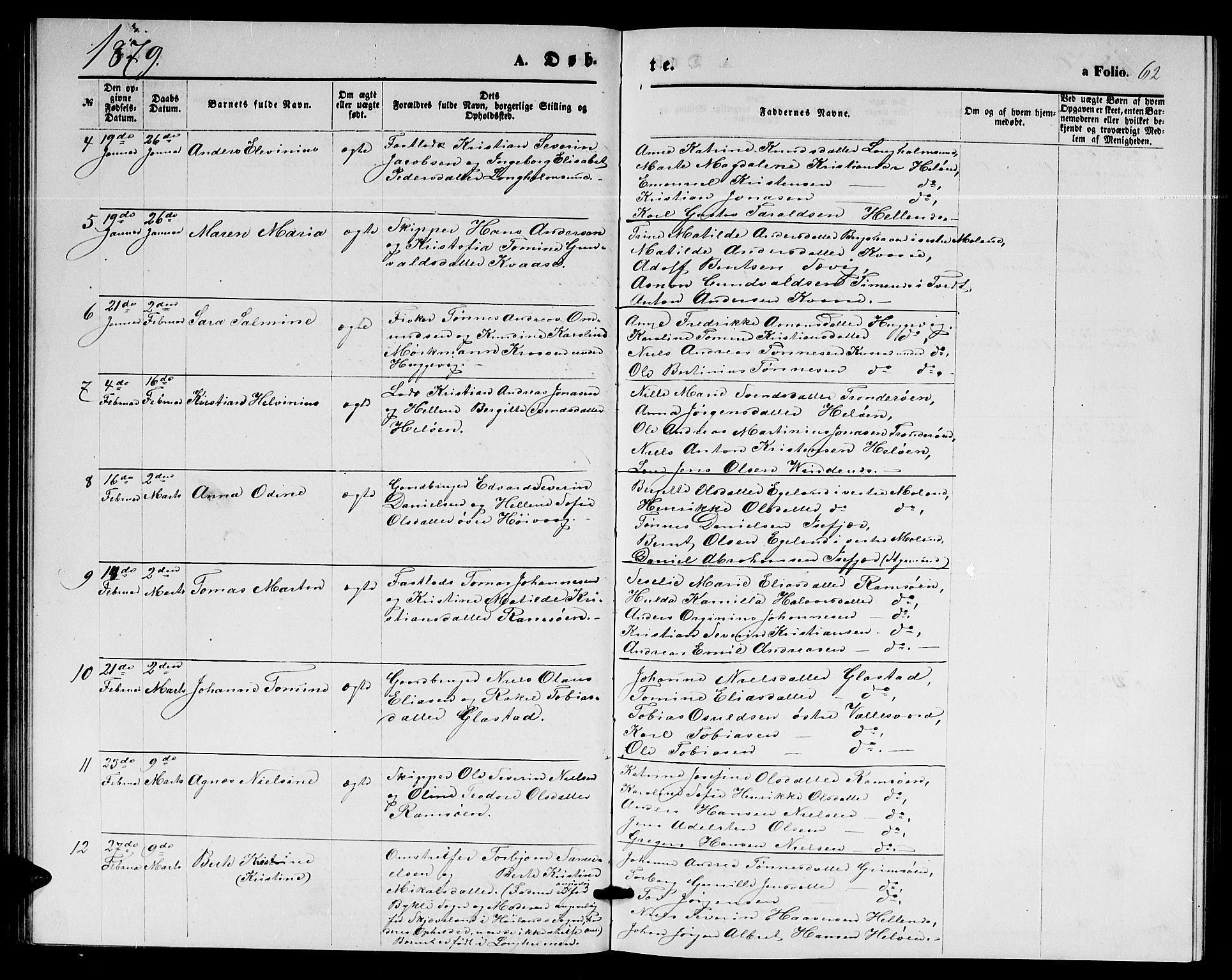 Høvåg sokneprestkontor, AV/SAK-1111-0025/F/Fb/L0003: Parish register (copy) no. B 3, 1870-1882, p. 62