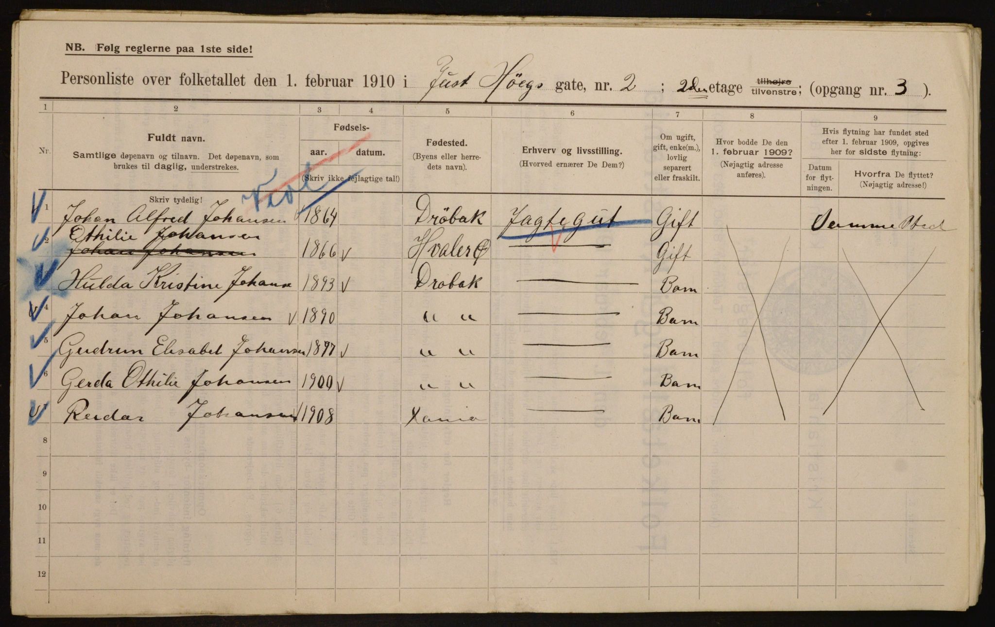 OBA, Municipal Census 1910 for Kristiania, 1910, p. 46249