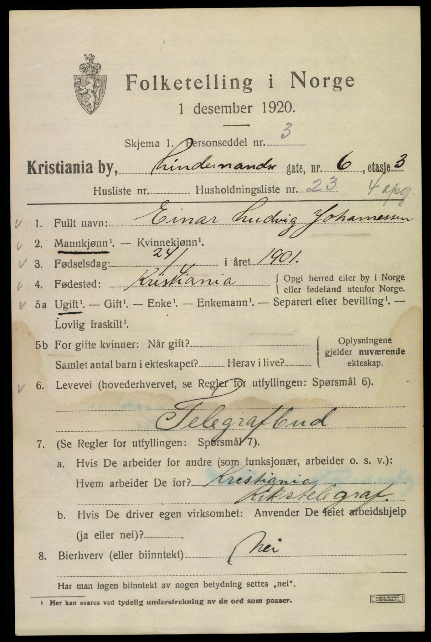 SAO, 1920 census for Kristiania, 1920, p. 365037