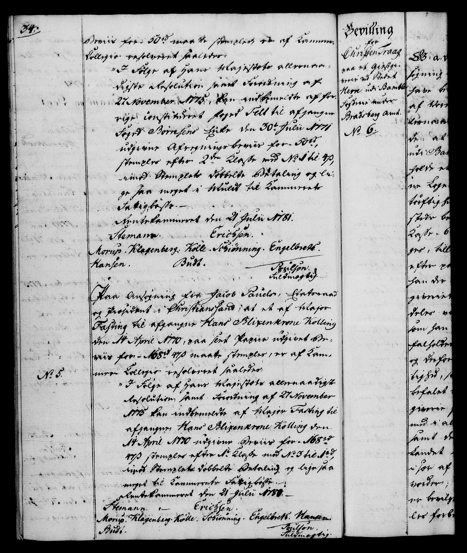 Rentekammeret, Kammerkanselliet, RA/EA-3111/G/Gg/Gga/L0012: Norsk ekspedisjonsprotokoll med register (merket RK 53.12), 1781-1783, p. 34