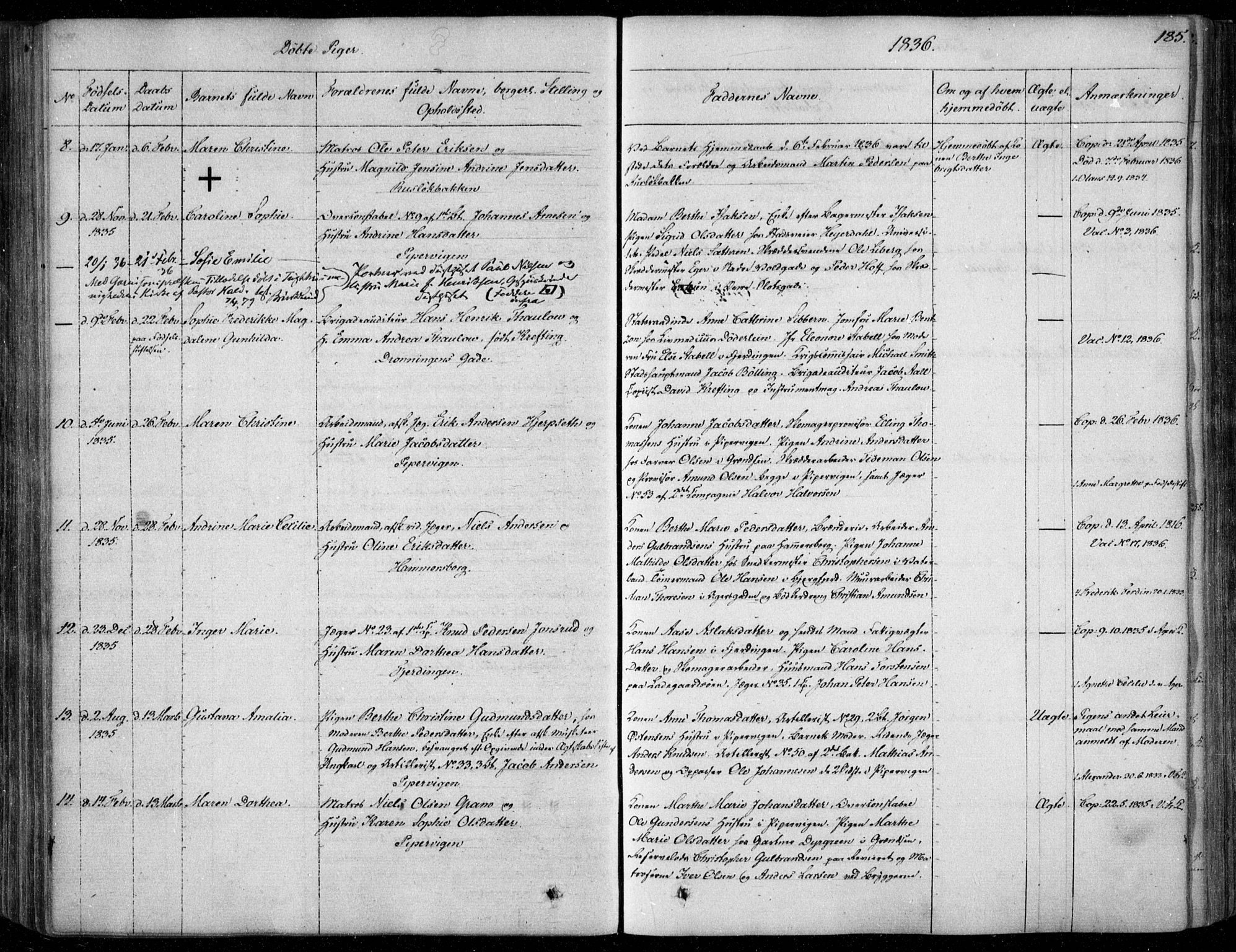 Garnisonsmenigheten Kirkebøker, SAO/A-10846/F/Fa/L0006: Parish register (official) no. 6, 1828-1841, p. 185