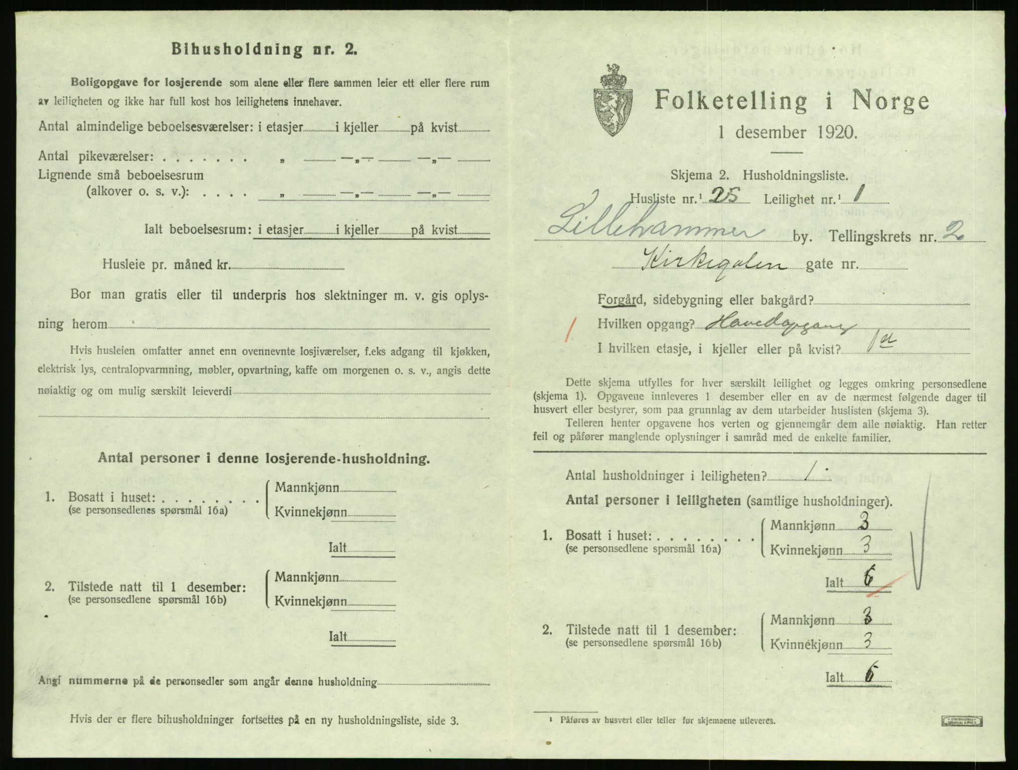 SAH, 1920 census for Lillehammer, 1920, p. 1600