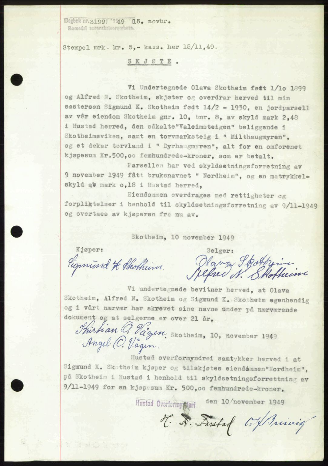 Romsdal sorenskriveri, AV/SAT-A-4149/1/2/2C: Mortgage book no. A31, 1949-1949, Diary no: : 3199/1949