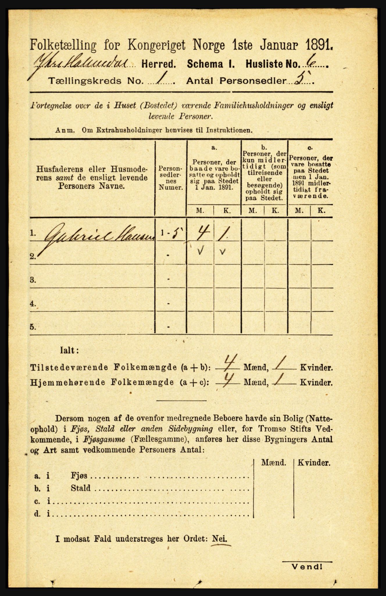 RA, 1891 census for 1429 Ytre Holmedal, 1891, p. 52