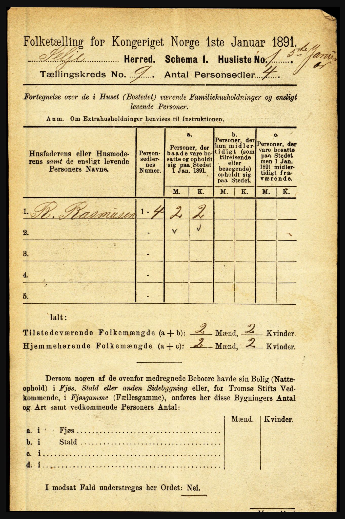 RA, 1891 census for 1441 Selje, 1891, p. 2648