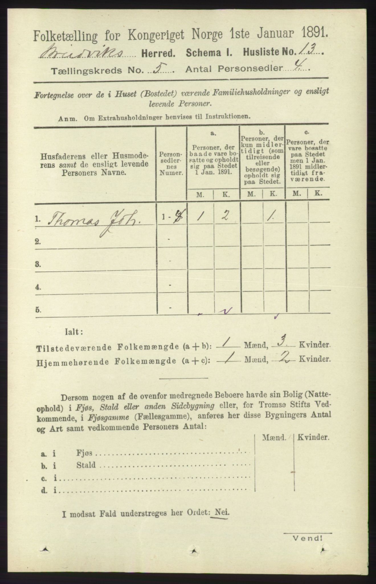 RA, 1891 census for 1251 Bruvik, 1891, p. 1232