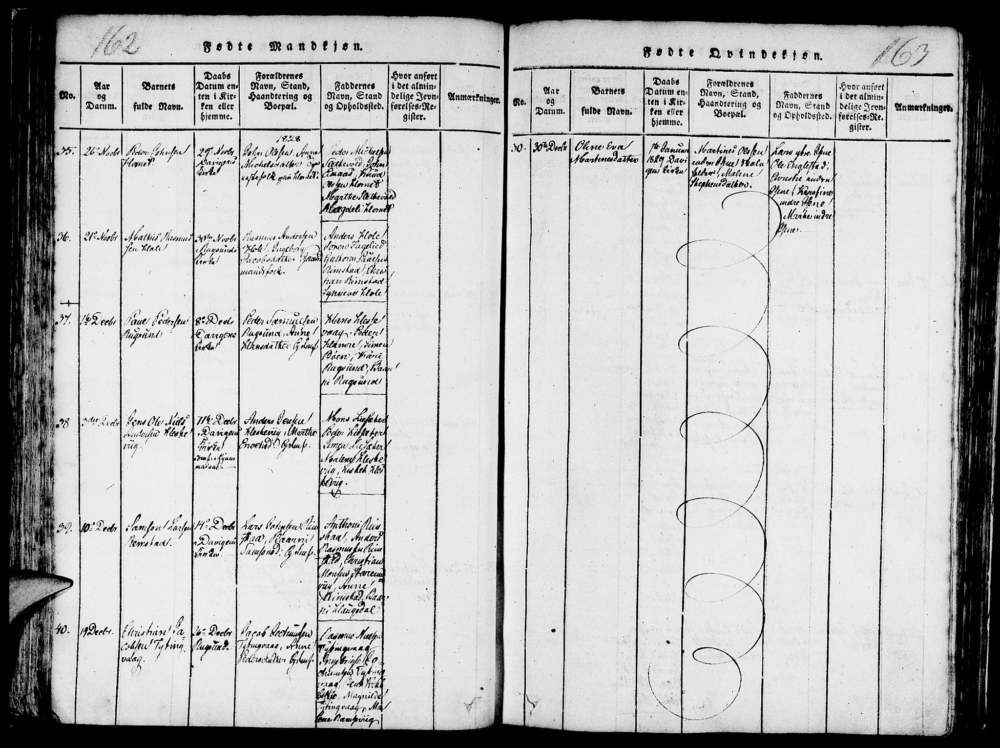 Davik sokneprestembete, AV/SAB-A-79701/H/Haa/Haaa/L0003: Parish register (official) no. A 3, 1816-1830, p. 162-163