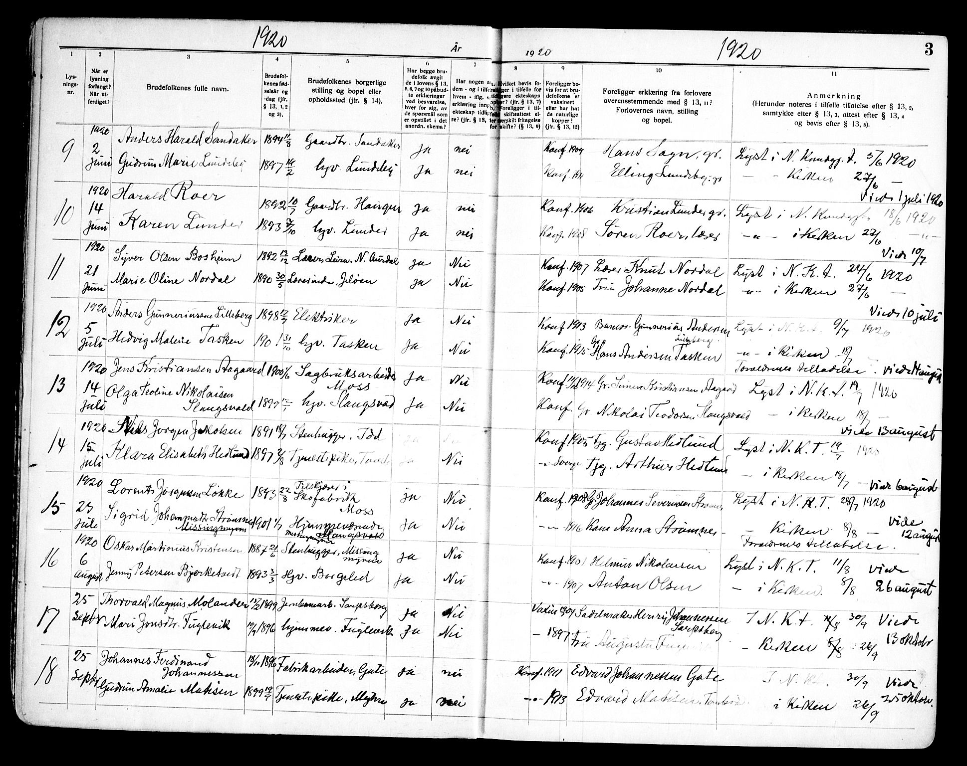 Råde prestekontor kirkebøker, SAO/A-2009/H/Ha/L0001: Banns register no. 1, 1919-1964, p. 3
