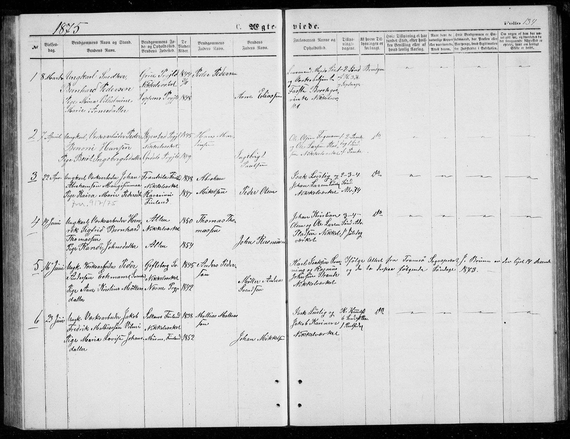 Berg sokneprestkontor, AV/SATØ-S-1318/G/Ga/Gab/L0003klokker: Parish register (copy) no. 3, 1874-1886, p. 134