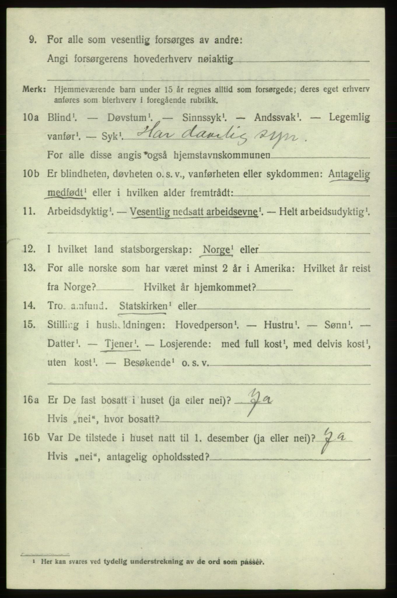 SAB, 1920 census for Tysnes, 1920, p. 3491