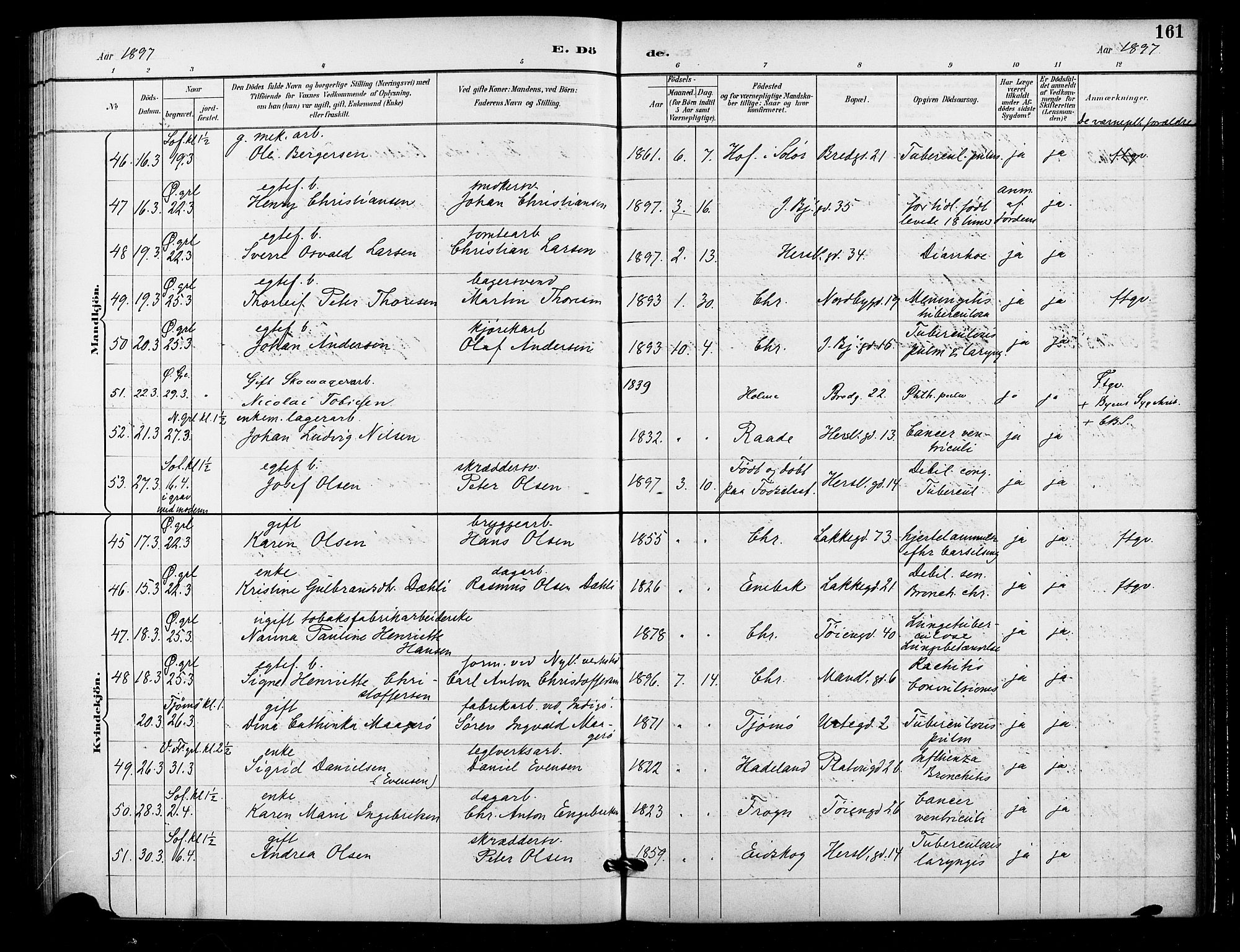 Grønland prestekontor Kirkebøker, SAO/A-10848/F/Fa/L0010: Parish register (official) no. 10, 1891-1898, p. 161