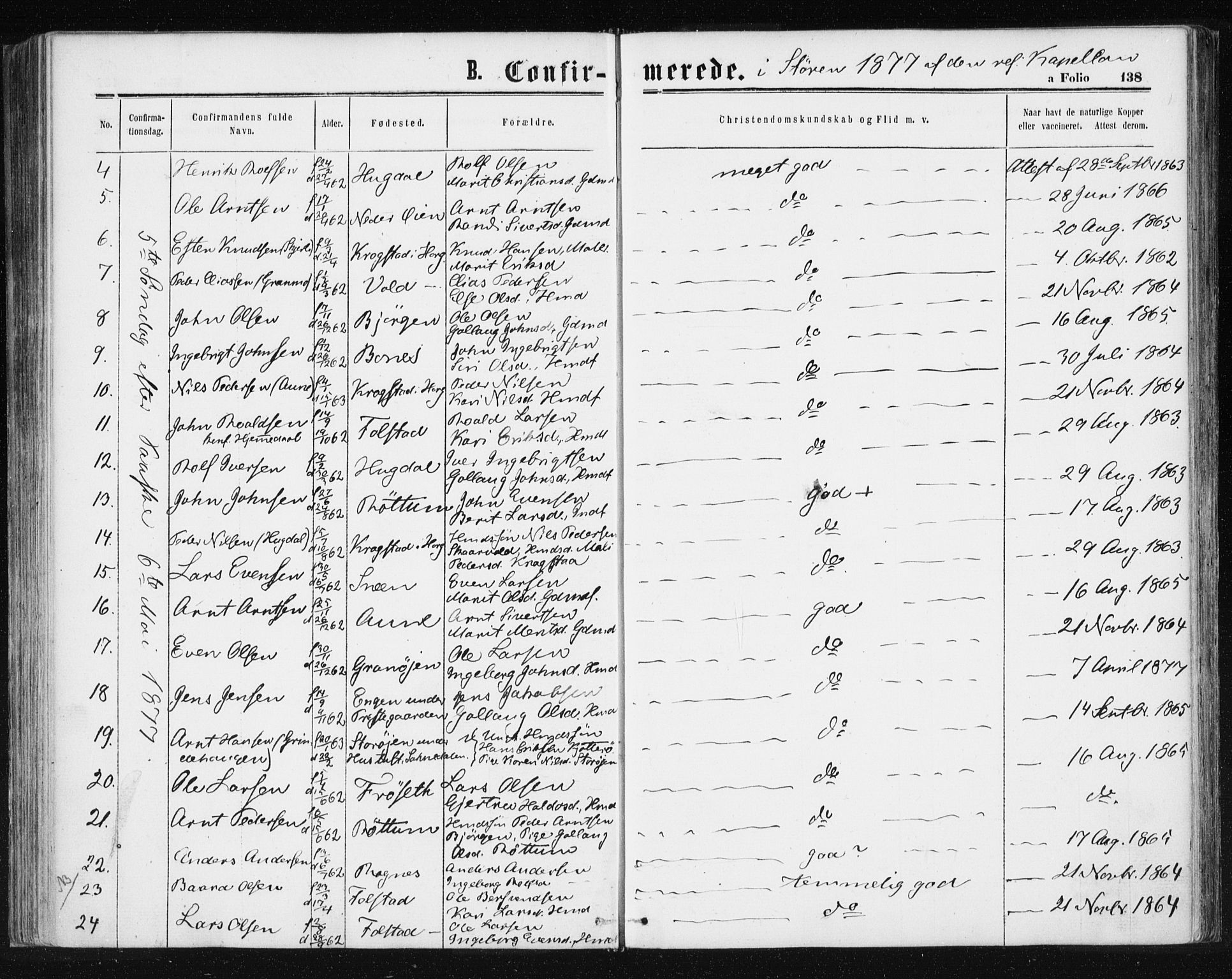 Ministerialprotokoller, klokkerbøker og fødselsregistre - Sør-Trøndelag, SAT/A-1456/687/L1001: Parish register (official) no. 687A07, 1863-1878, p. 138