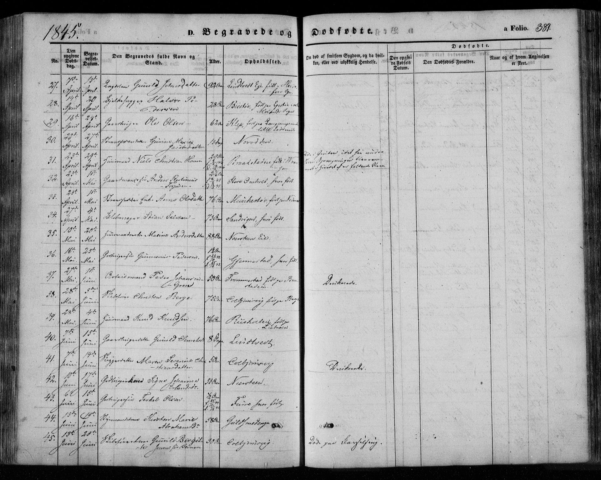 Øyestad sokneprestkontor, AV/SAK-1111-0049/F/Fa/L0014: Parish register (official) no. A 14, 1843-1856, p. 381