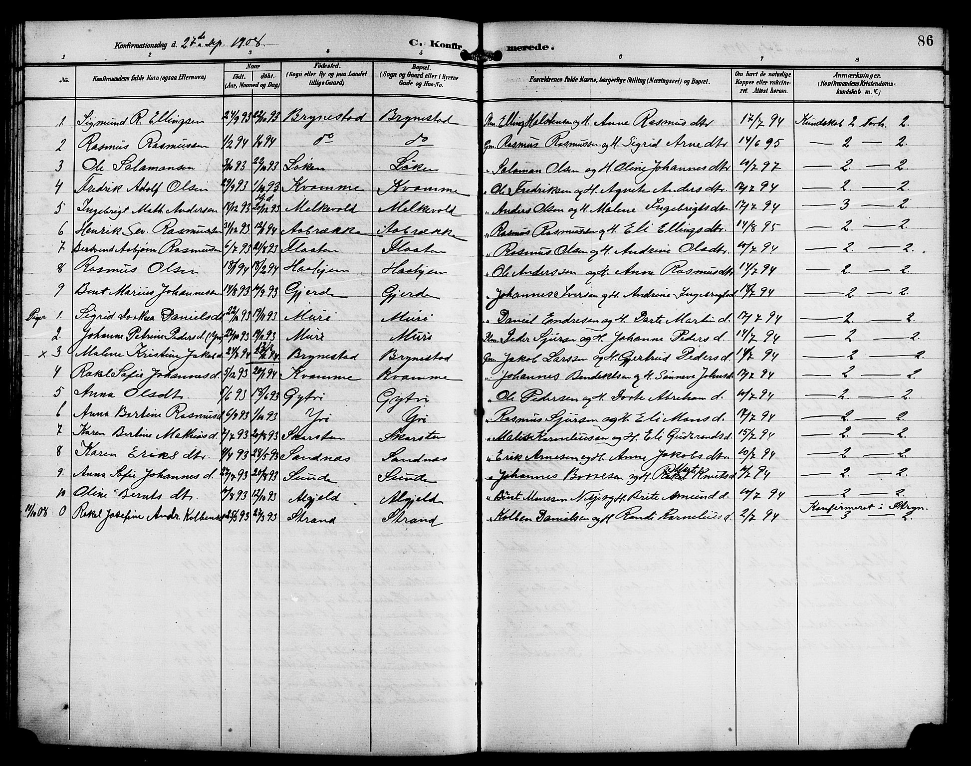 Innvik sokneprestembete, AV/SAB-A-80501: Parish register (copy) no. B 4, 1898-1916, p. 86