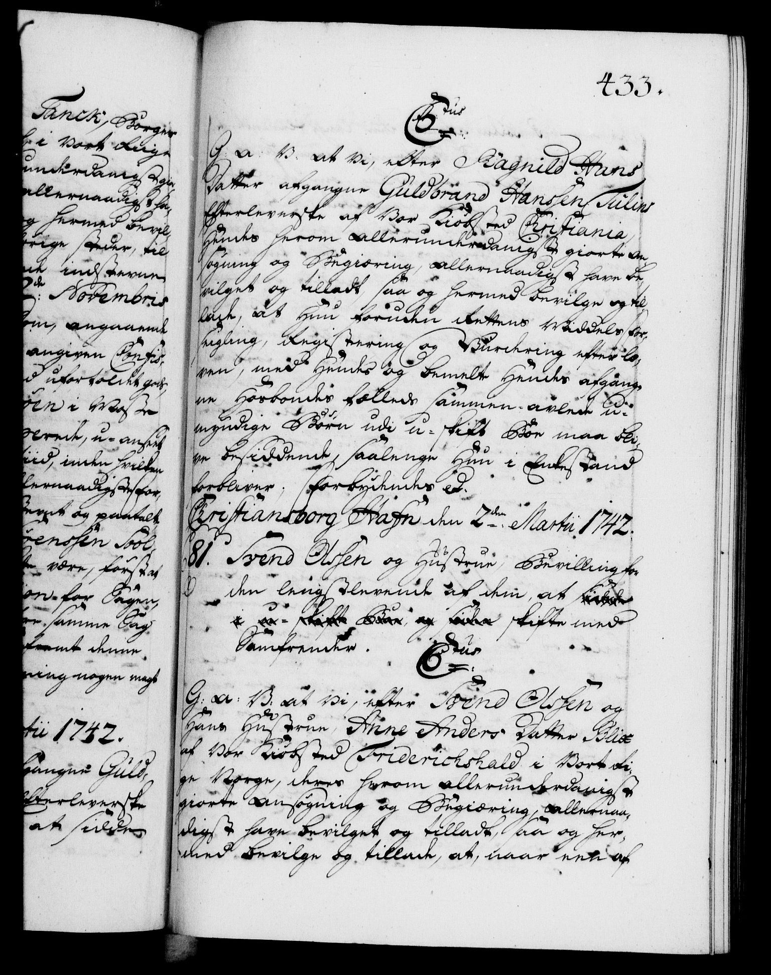 Danske Kanselli 1572-1799, AV/RA-EA-3023/F/Fc/Fca/Fcaa/L0032: Norske registre, 1741-1742, p. 433a