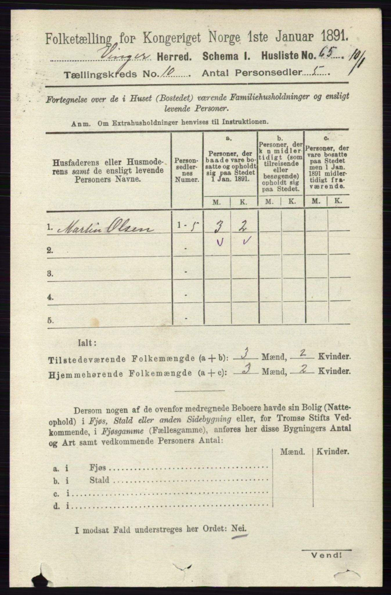 RA, 1891 census for 0421 Vinger, 1891, p. 4876