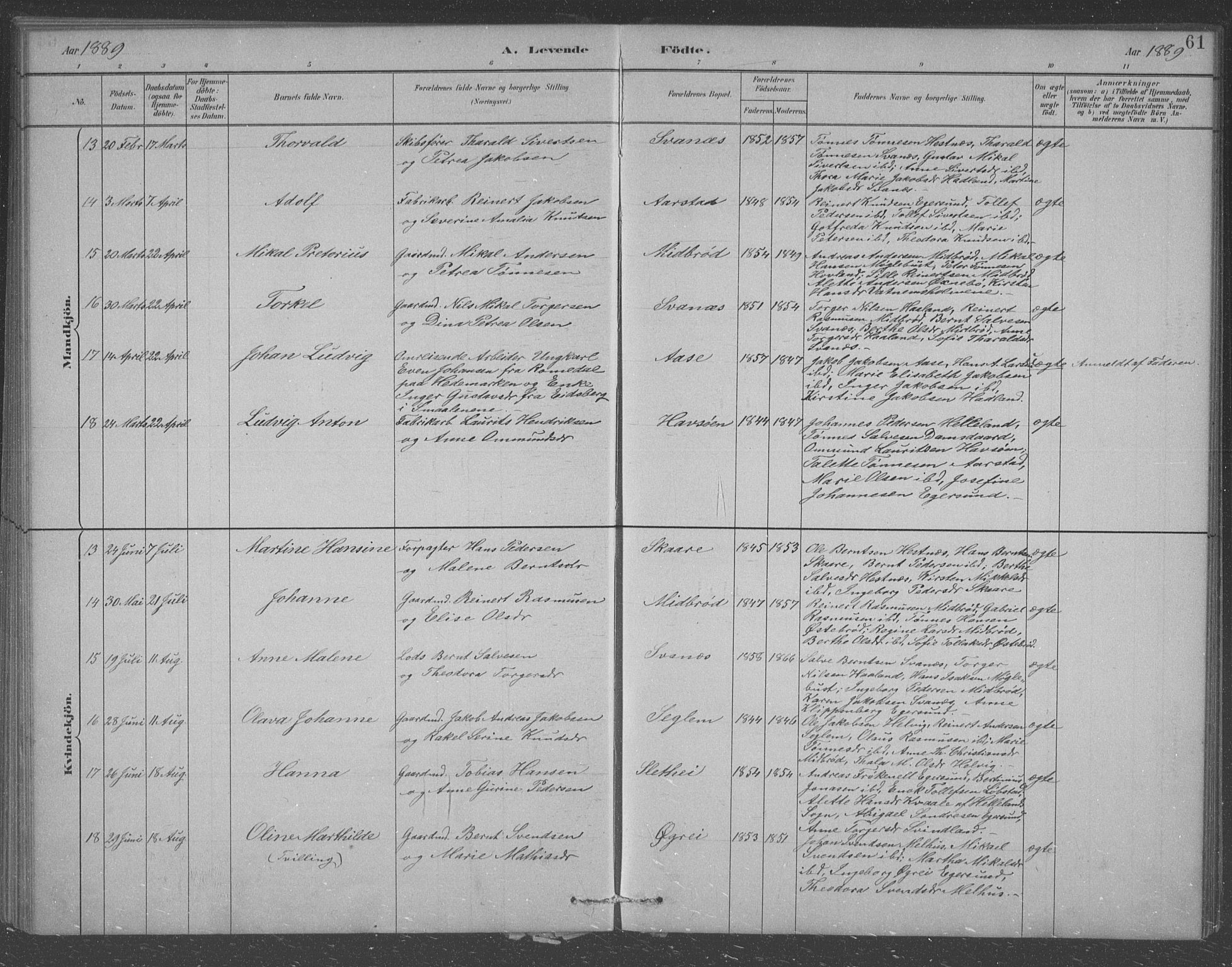 Eigersund sokneprestkontor, AV/SAST-A-101807/S09/L0007: Parish register (copy) no. B 7, 1882-1892, p. 61