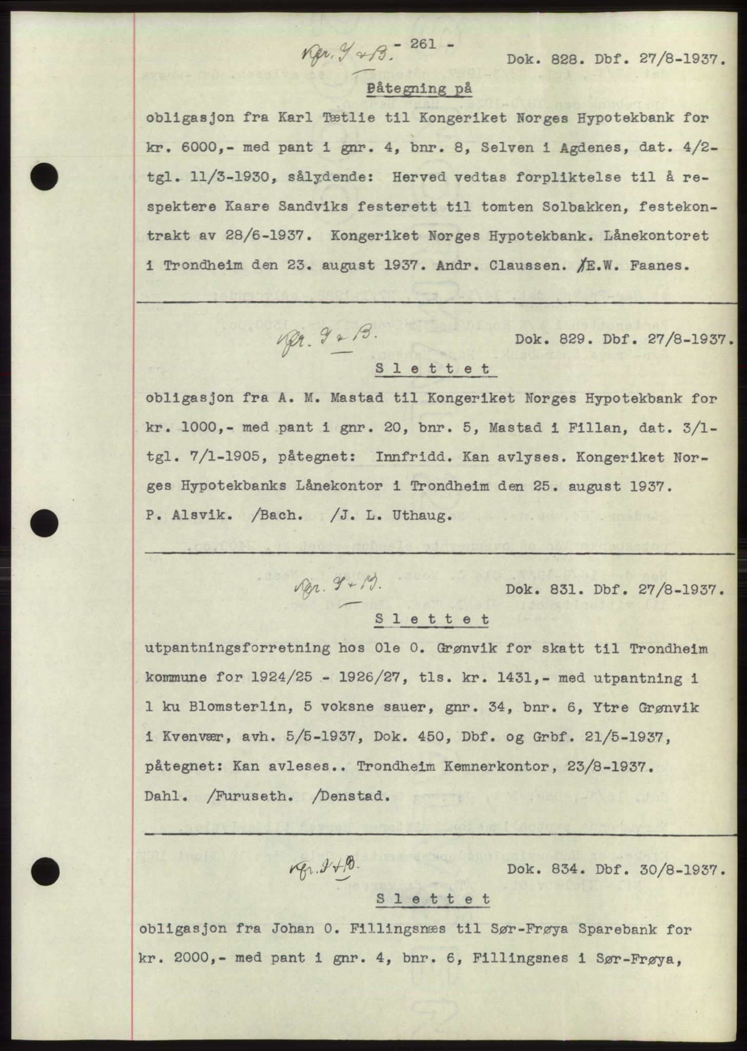 Hitra sorenskriveri, AV/SAT-A-0018/2/2C/2Ca: Mortgage book no. C1, 1936-1945, Diary no: : 828/1937