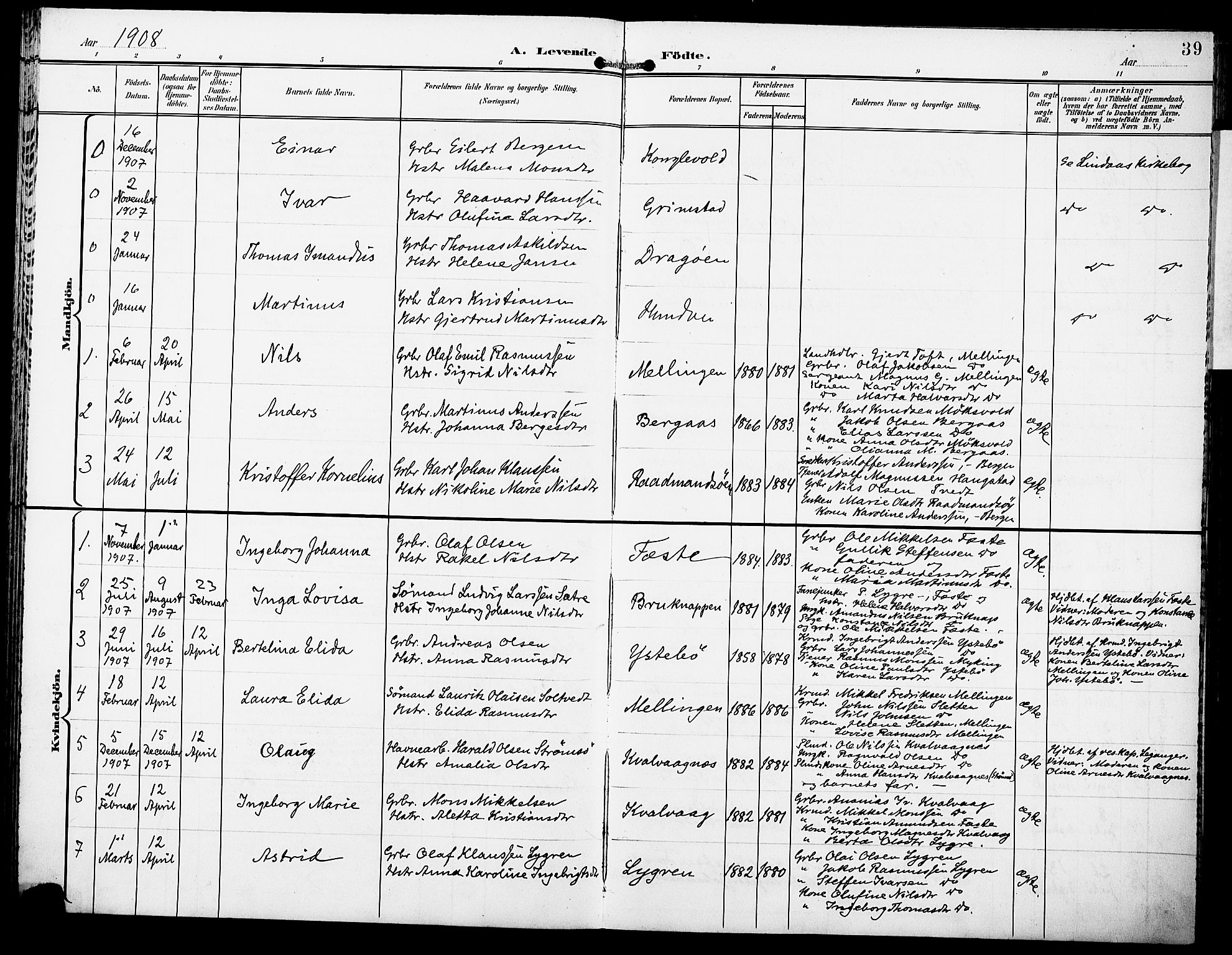 Lindås Sokneprestembete, AV/SAB-A-76701/H/Haa/Haae/L0002: Parish register (official) no. E 2, 1897-1912, p. 39