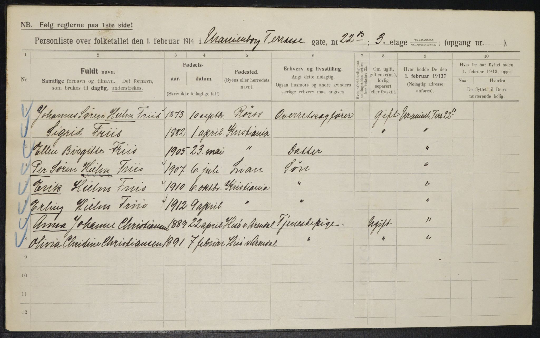 OBA, Municipal Census 1914 for Kristiania, 1914, p. 121365