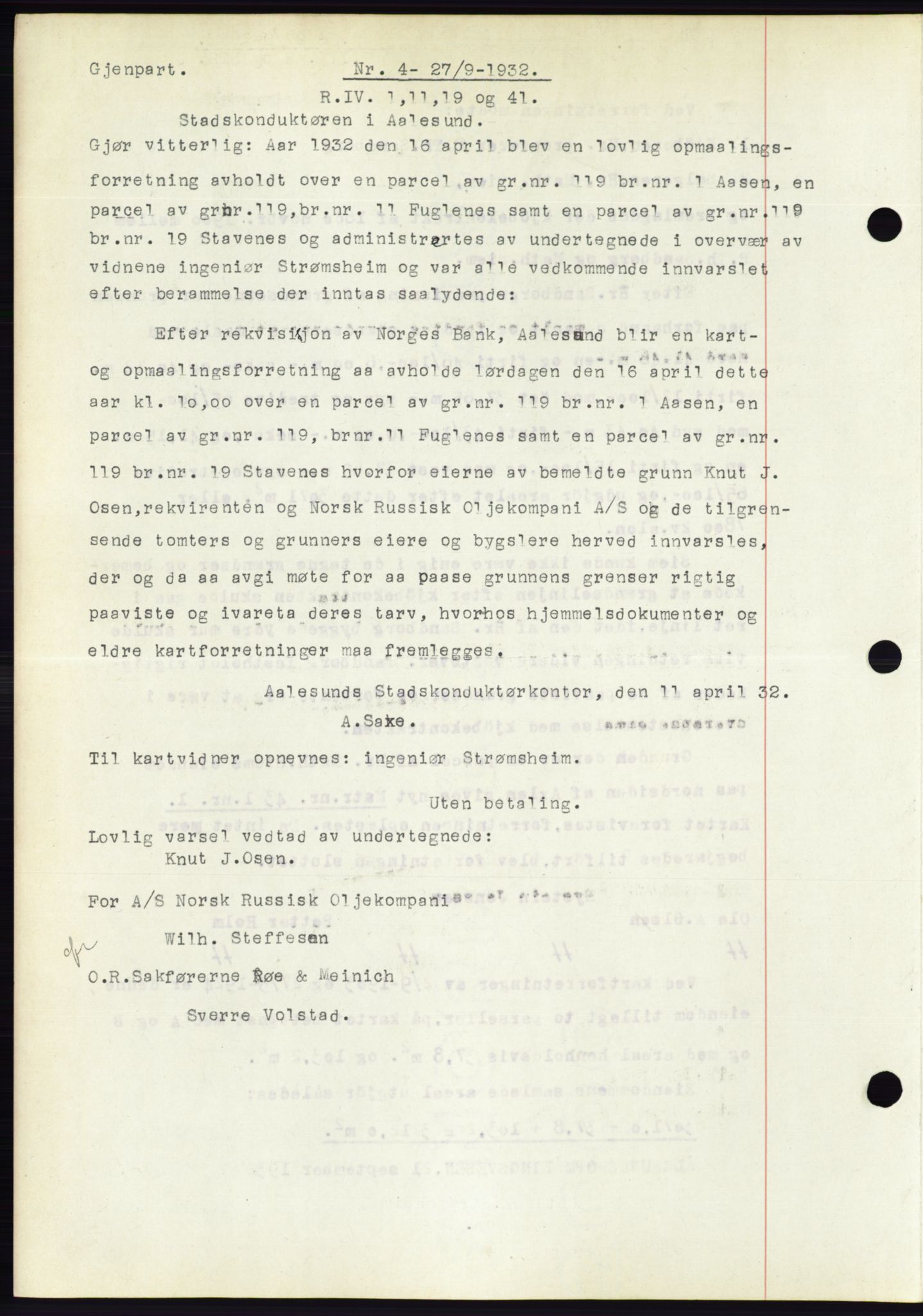 Ålesund byfogd, AV/SAT-A-4384: Mortgage book no. 30, 1932-1933, Deed date: 27.09.1932