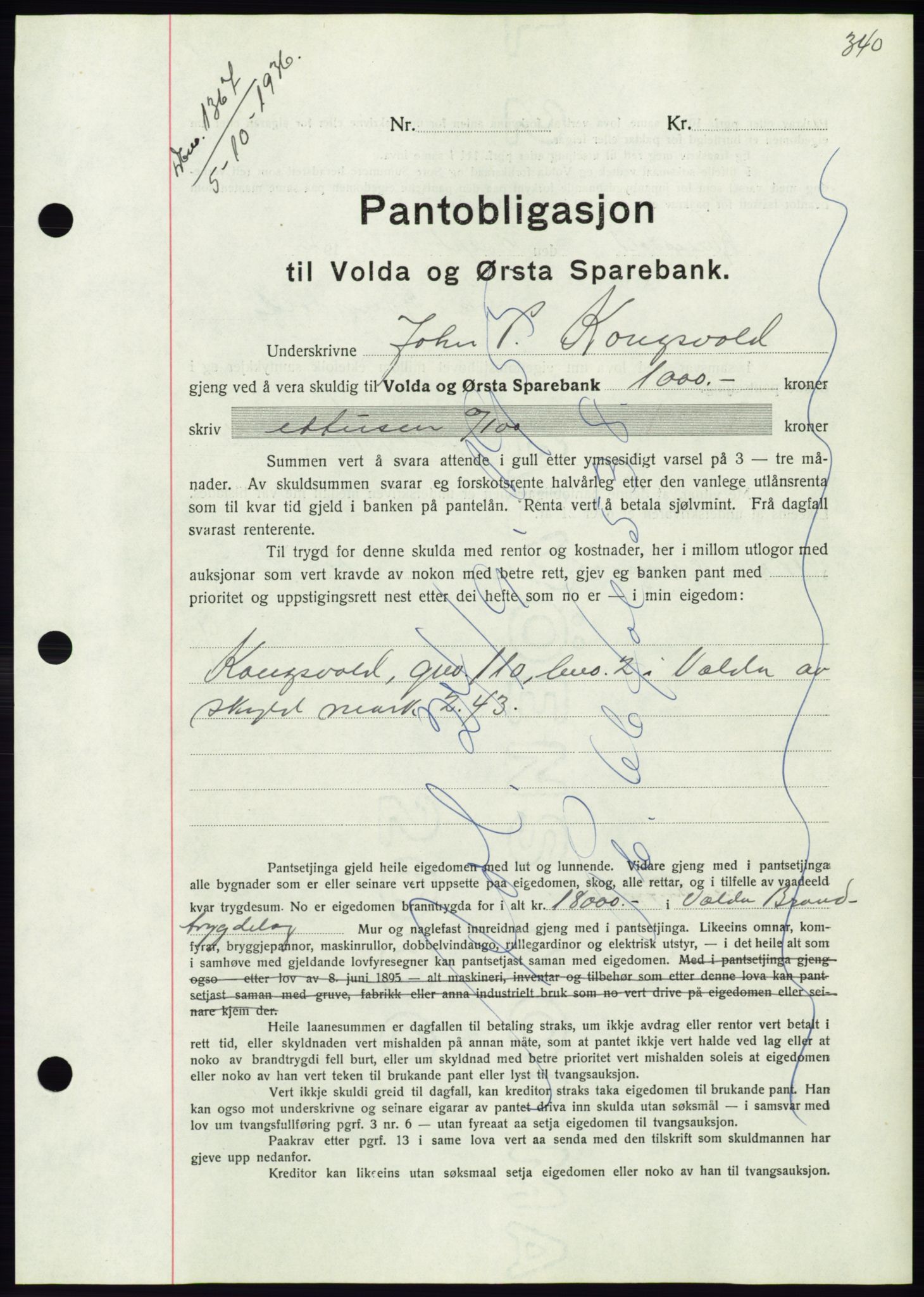 Søre Sunnmøre sorenskriveri, AV/SAT-A-4122/1/2/2C/L0061: Mortgage book no. 55, 1936-1936, Diary no: : 1367/1936